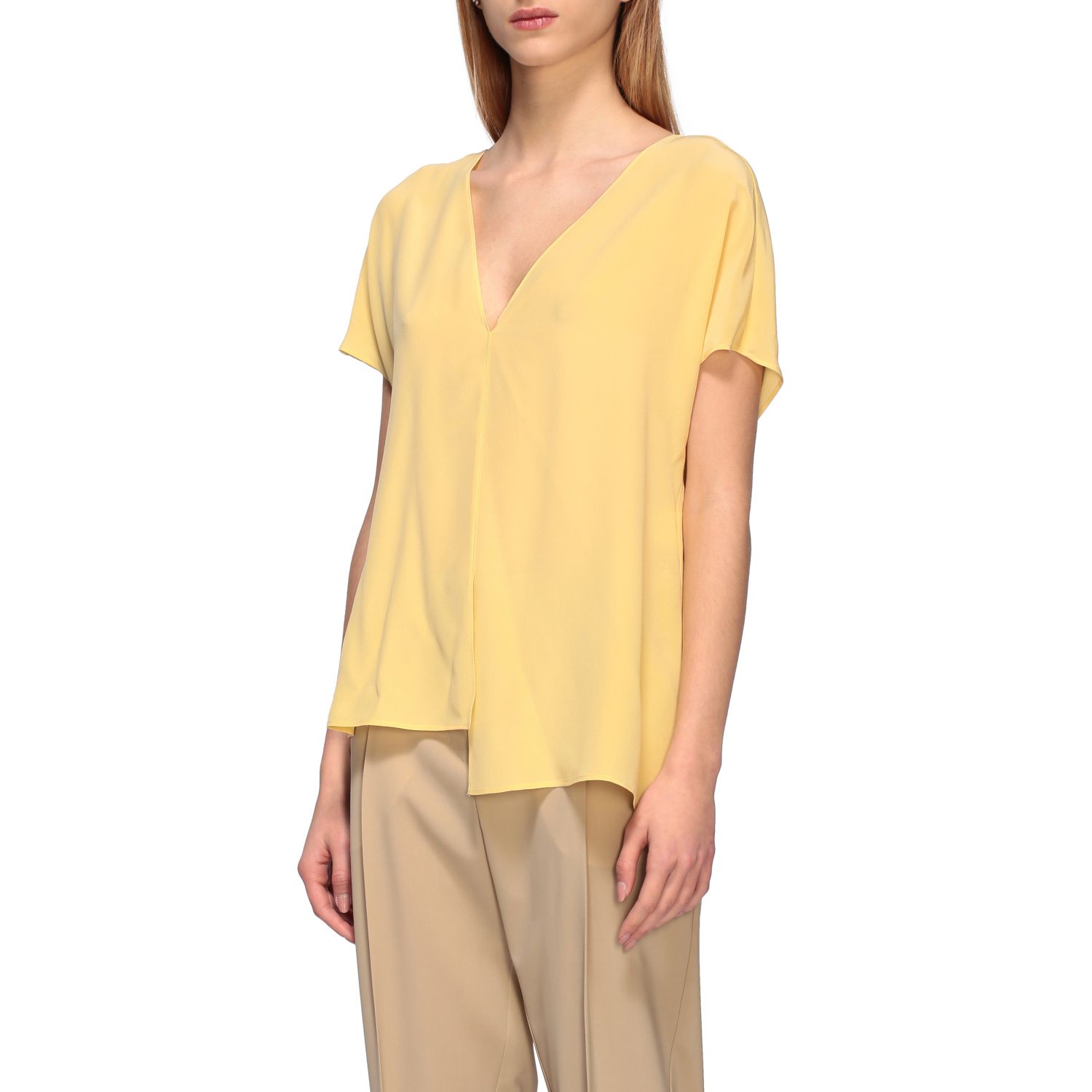 alysi-v-shaped-top-with-asymmetric-hem-top-alysi-women-yellow-top