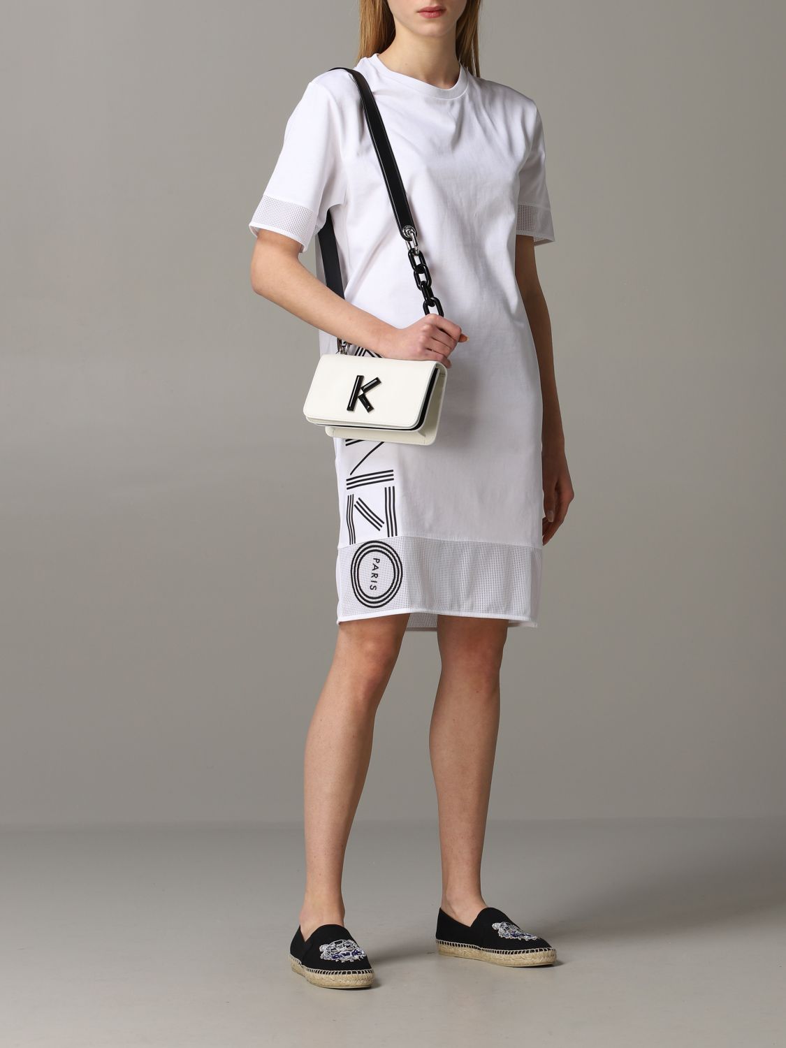 Kenzo Outlet: leather shoulder bag with K monogram - White | Kenzo ...