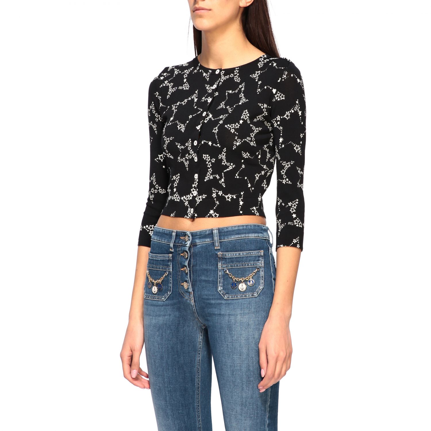 Elisabetta Franchi Outlet: Cardigan con stelle all over - Nero | Maglia Elisabetta  Franchi MK01S 01E GIGLIO.COM