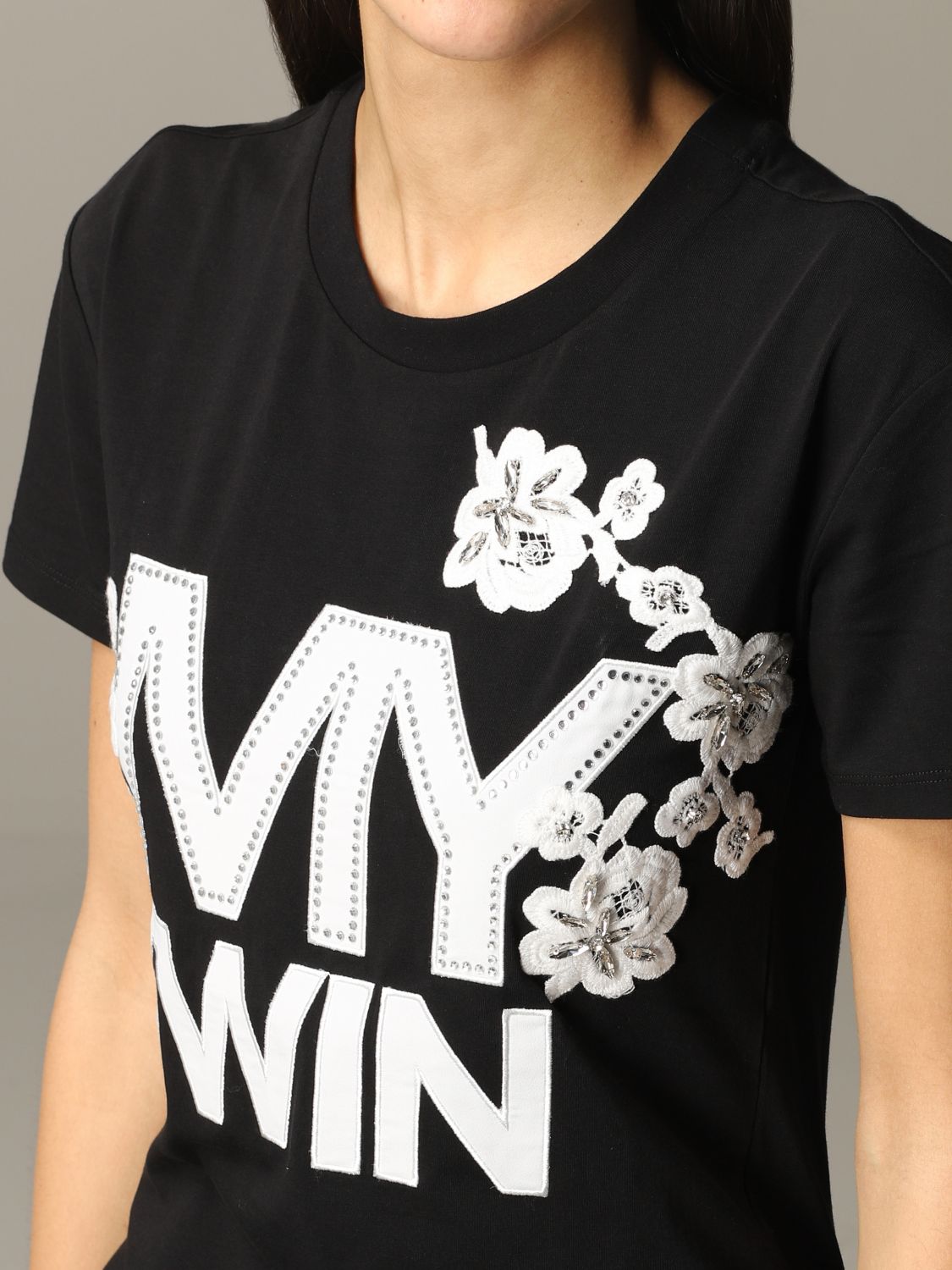 T-shirt My Twin donna bianca con logo e ricamo nero 201MP235H 