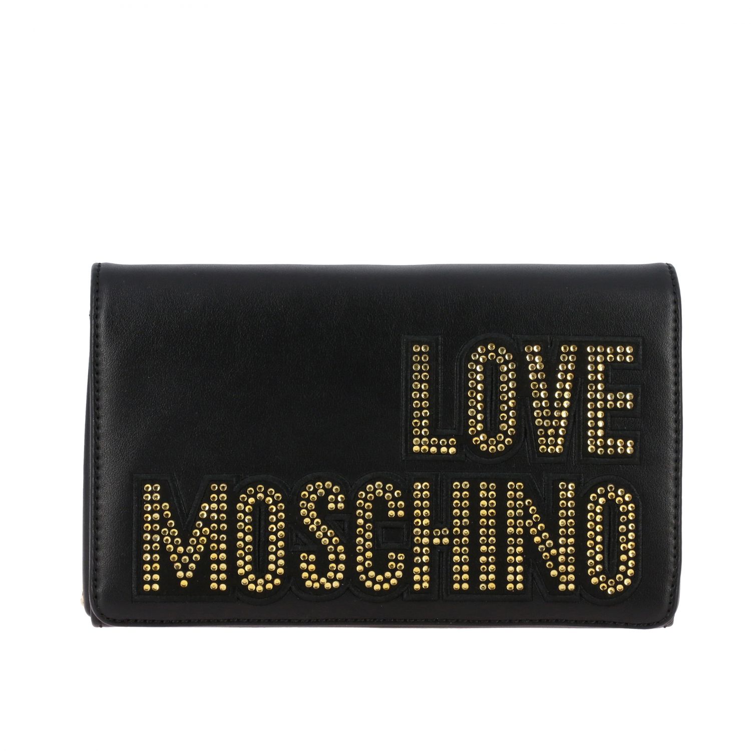 Love Moschino Outlet: leather bag with rhinestone logo - Gold 