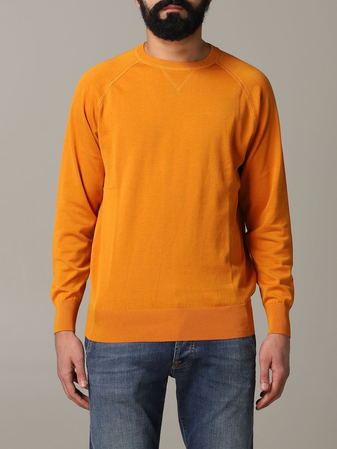 men orange sweatshirt