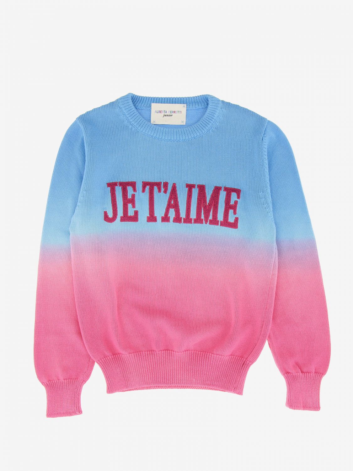 Alberta Ferretti Junior Outlet: shaded sweater with writing - Turquoise ...