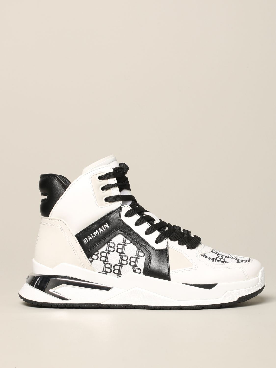 BALMAIN: high sneakers in bicolor leather all over print - White | Balmain sneakers TM1C207LVKM online on