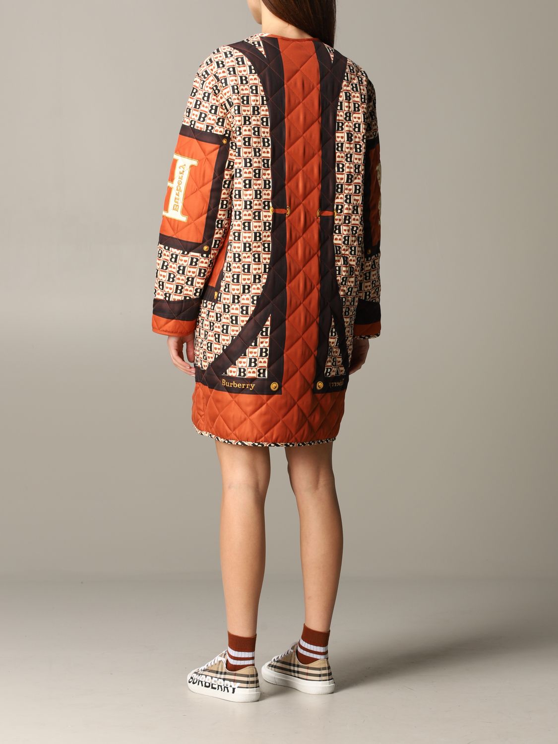 Burberry Outlet quilted coat with all over B print Coat Burberry