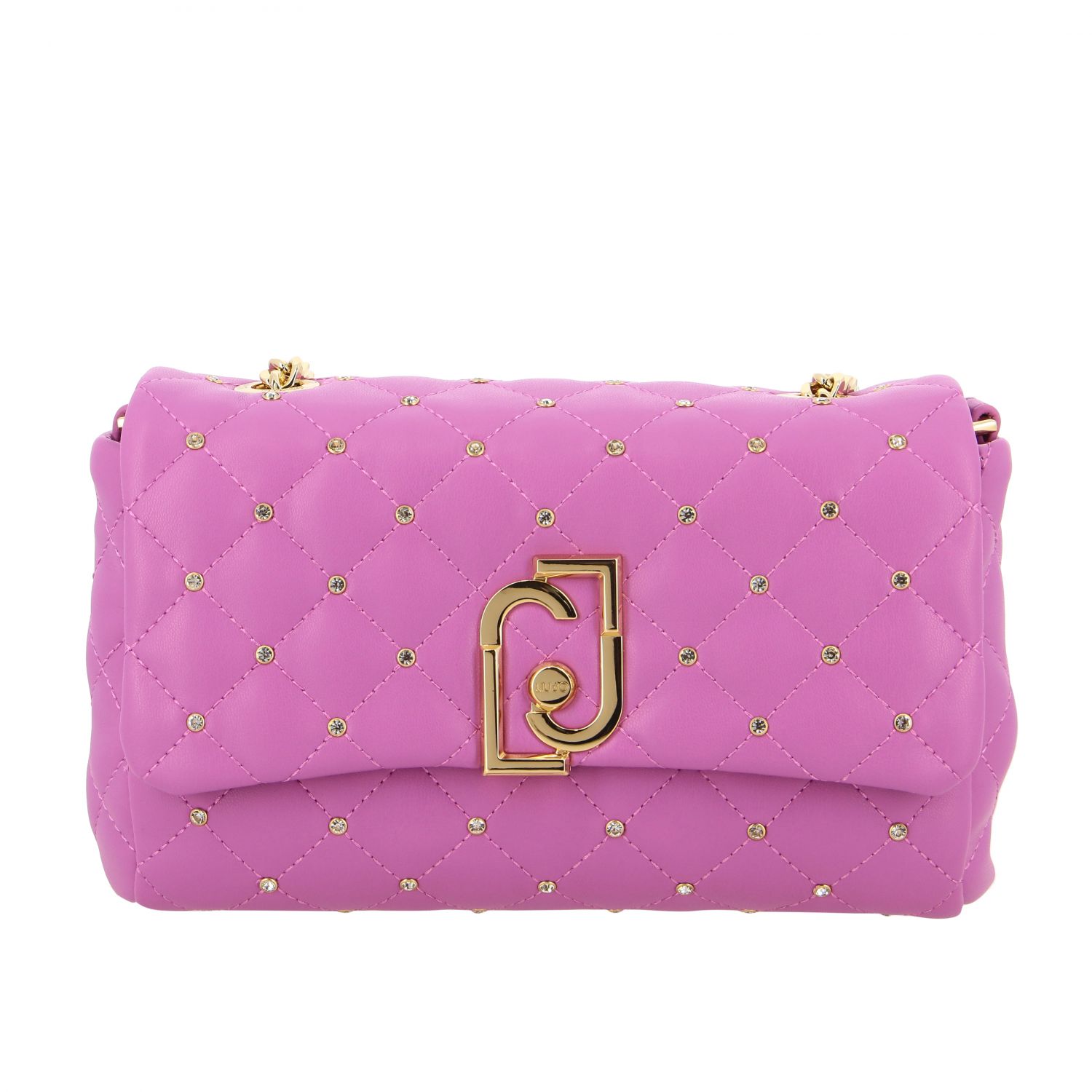 LIU JO: shoulder bag in quilted synthetic leather with rhinestones ...