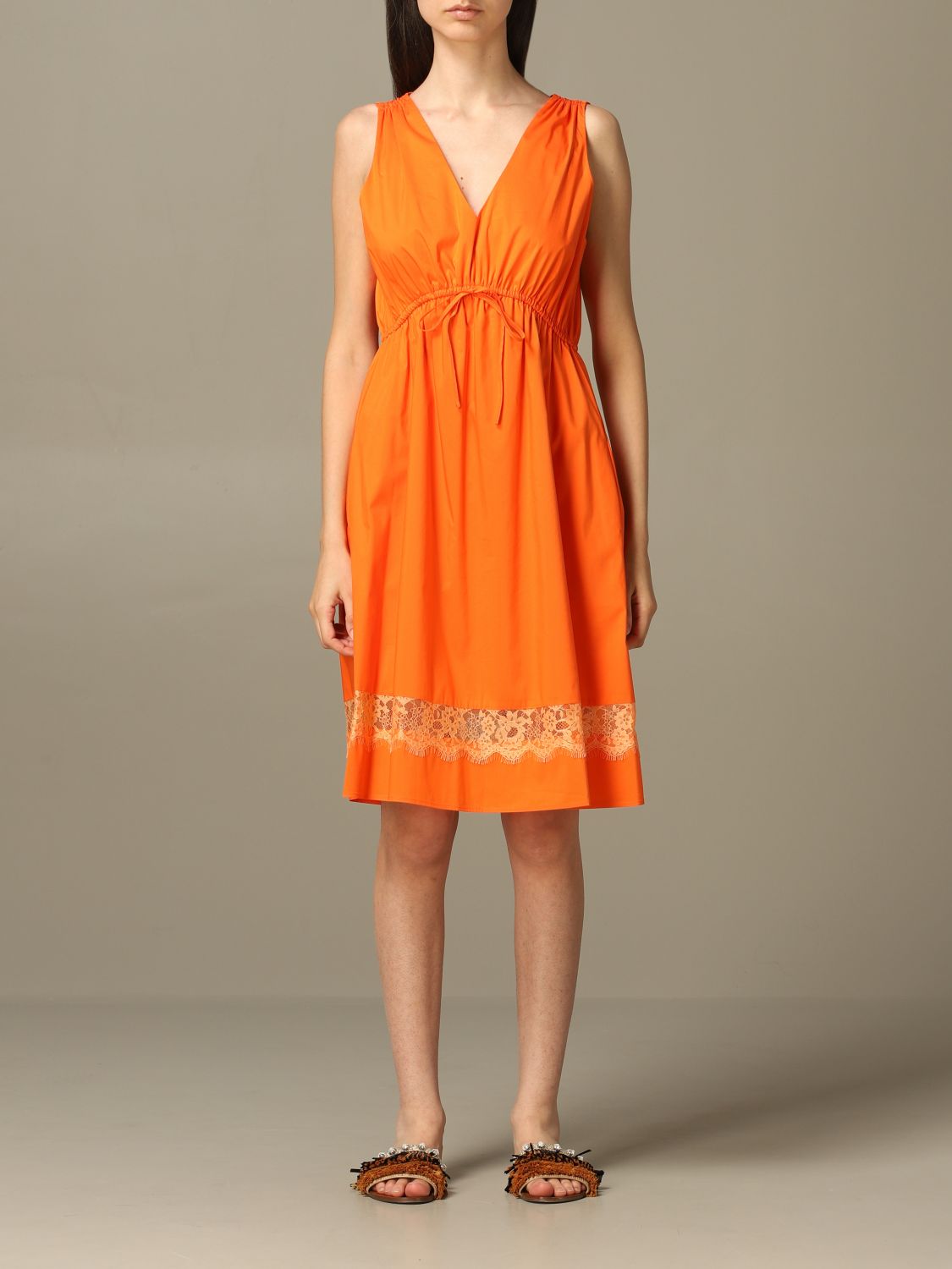 My Twin Outlet: short dress with embroidery - Orange | My Twin dress