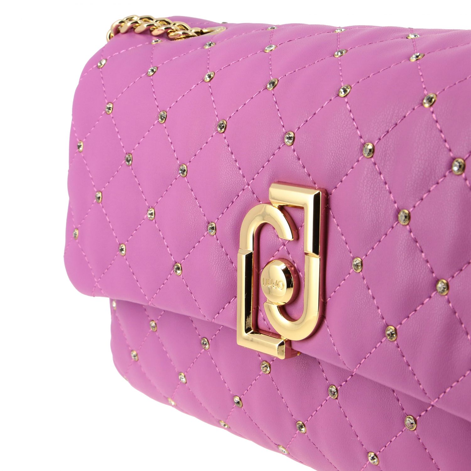 LIU JO: shoulder bag in quilted synthetic leather with rhinestones