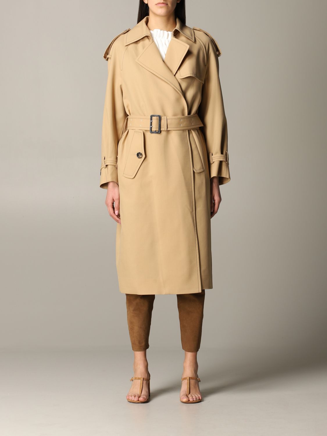 MARNI: trench coat with belt - Beige | Coat Marni SPMA0039HUTW839 ...