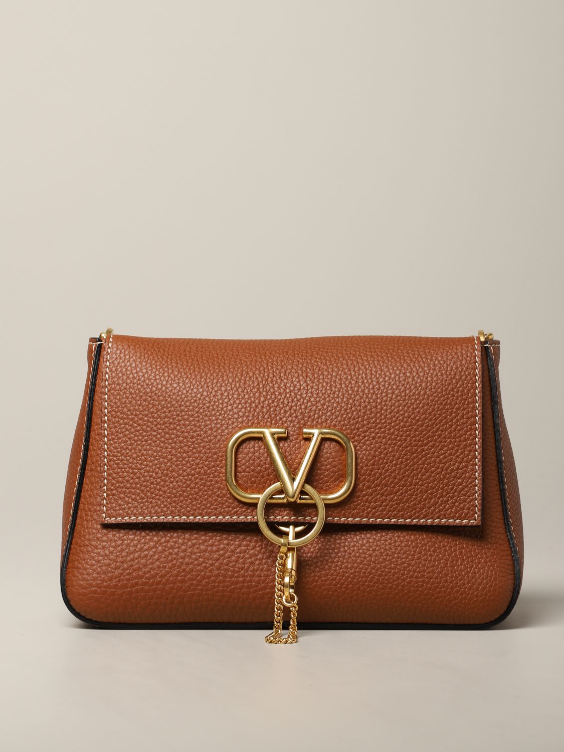 VALENTINO GARAVANI: bag in textured leather with VLogo - Camel ...