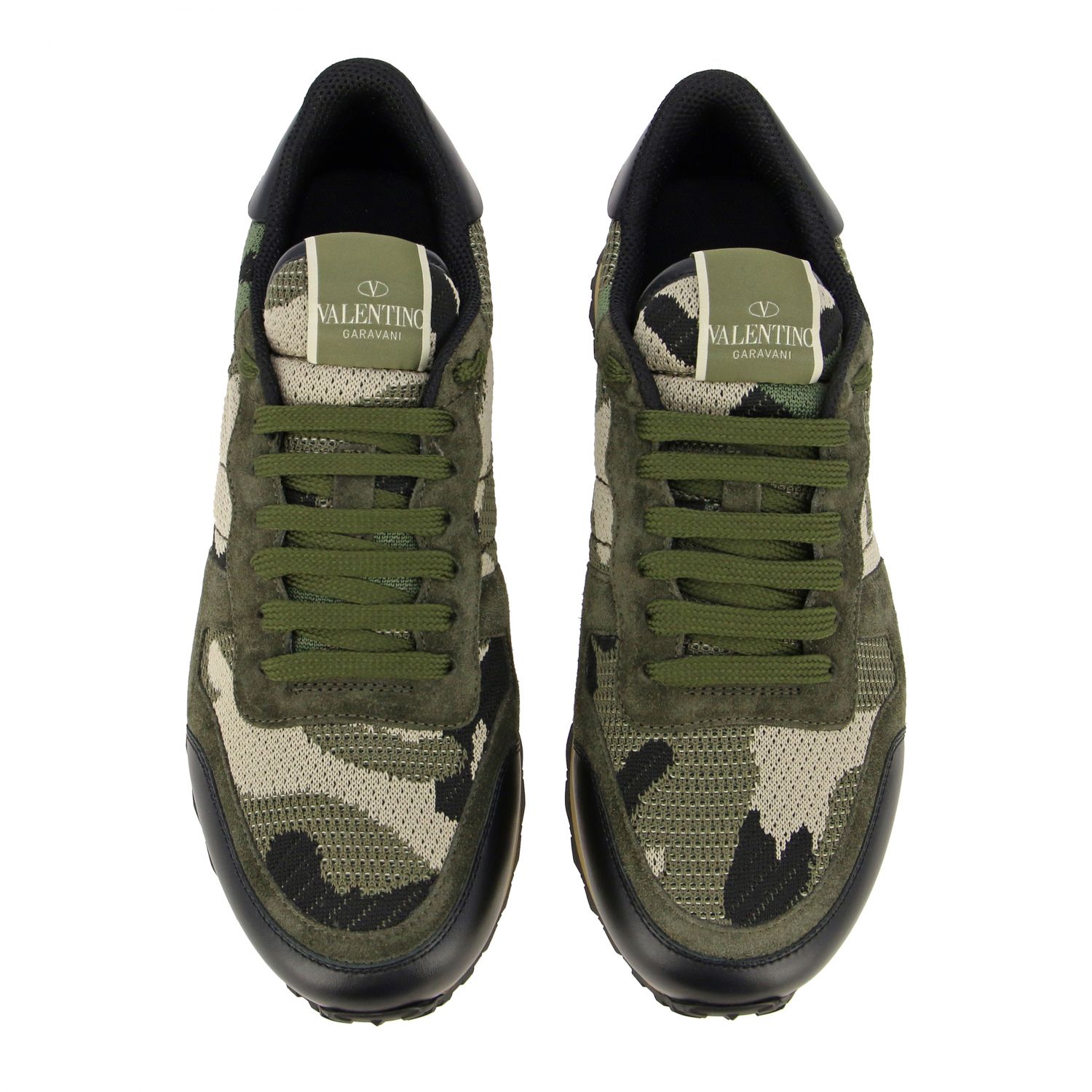 VALENTINO GARAVANI: sneakers in camouflage canvas and suede - Green ...