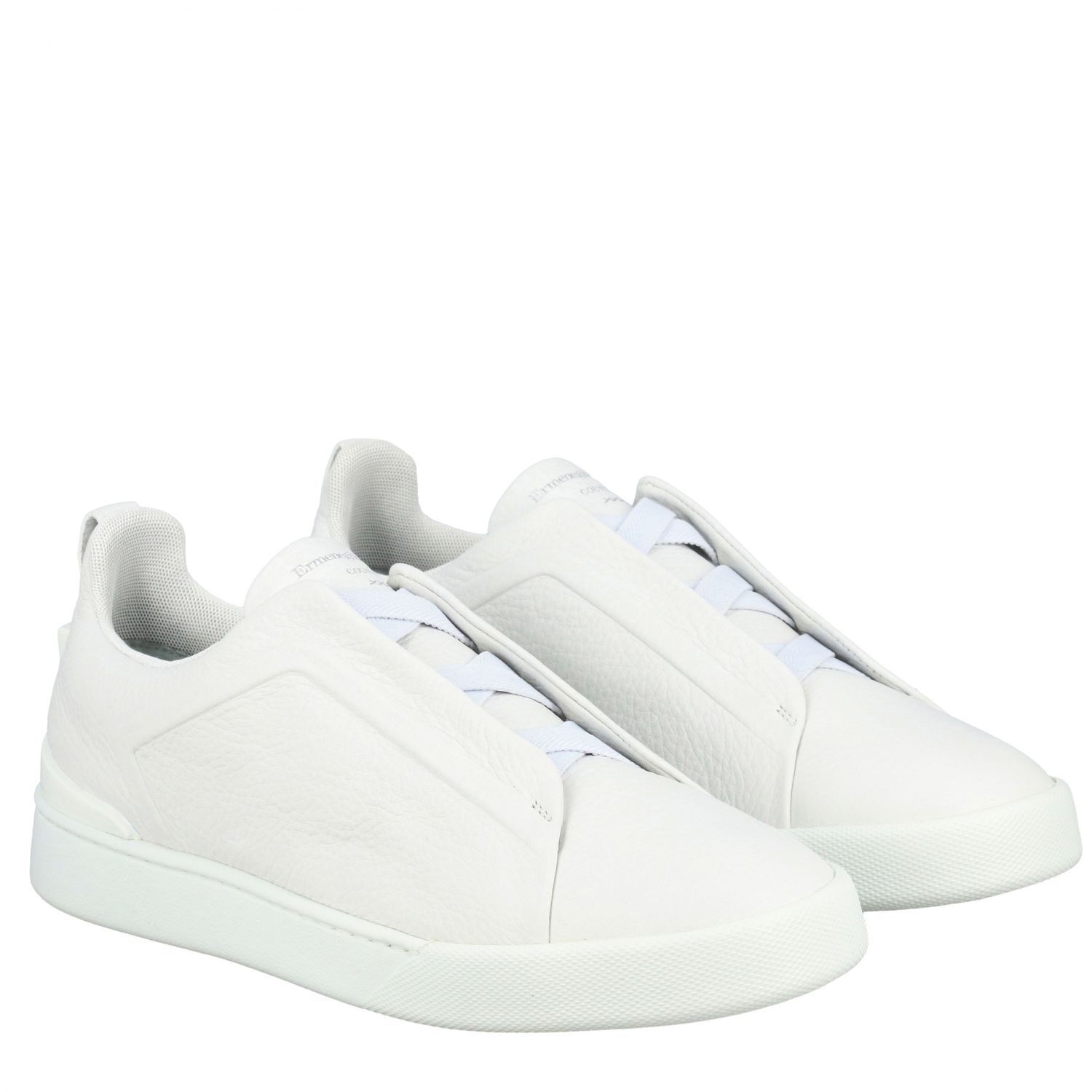 Z Zegna Outlet: leather sneakers with elastic laces - White | Z Zegna ...
