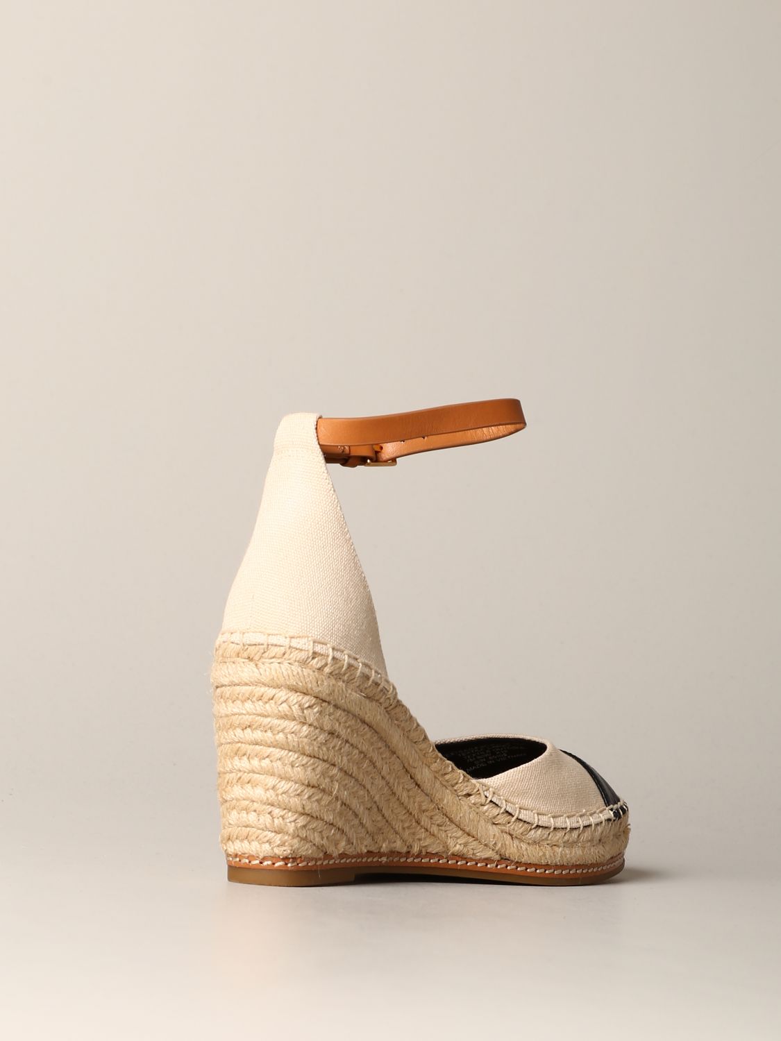 Tory Burch Outlet: wedge espadrilles in leather with contrasting tip and  emblem - Natural | Tory Burch espadrilles 65103 online on 