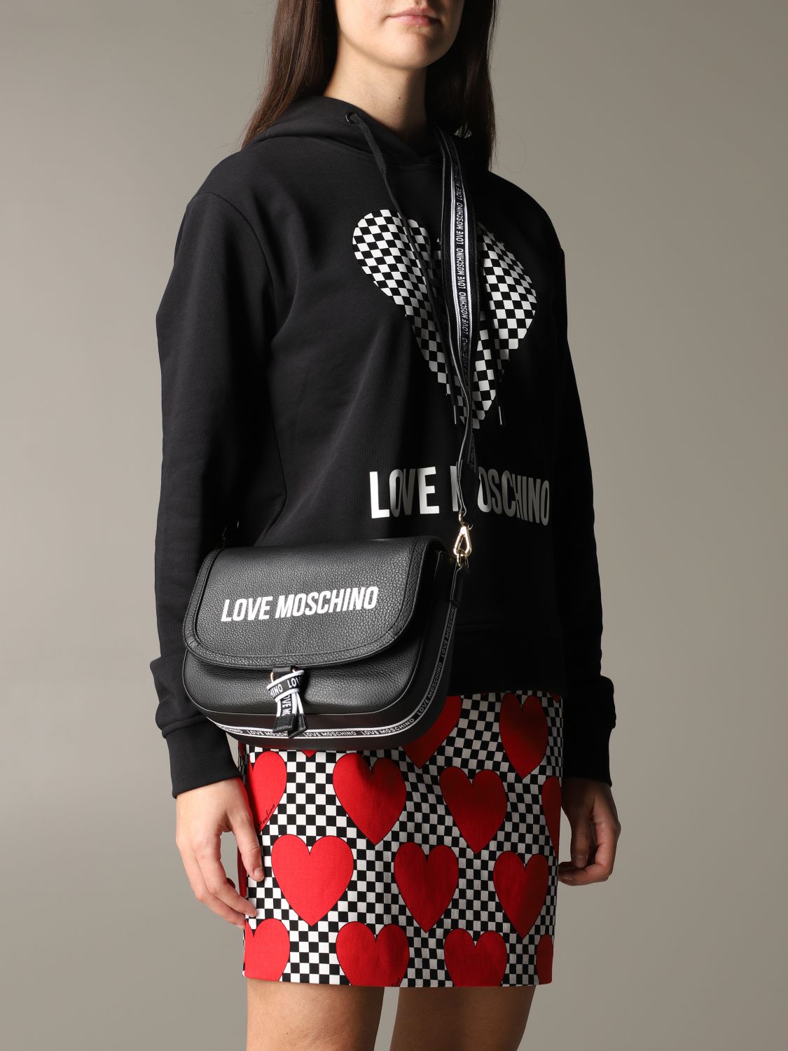 Love Moschino Womens Black Multicolor Logo Fashion Crossbody Bag Pouch