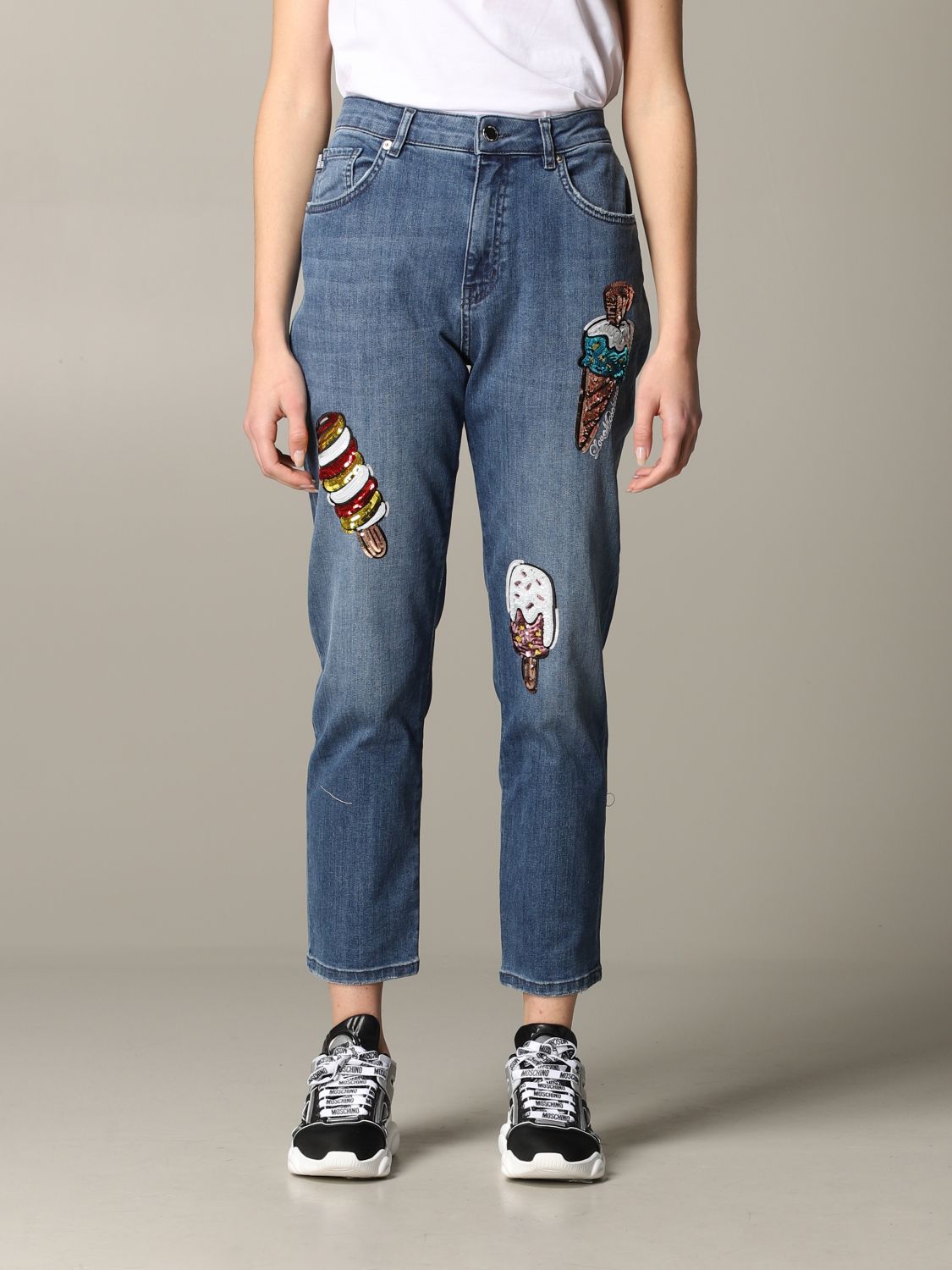 Moschino Outlet: jeans with ice cream - Denim jeans WQ38140 S3386 online on GIGLIO.COM