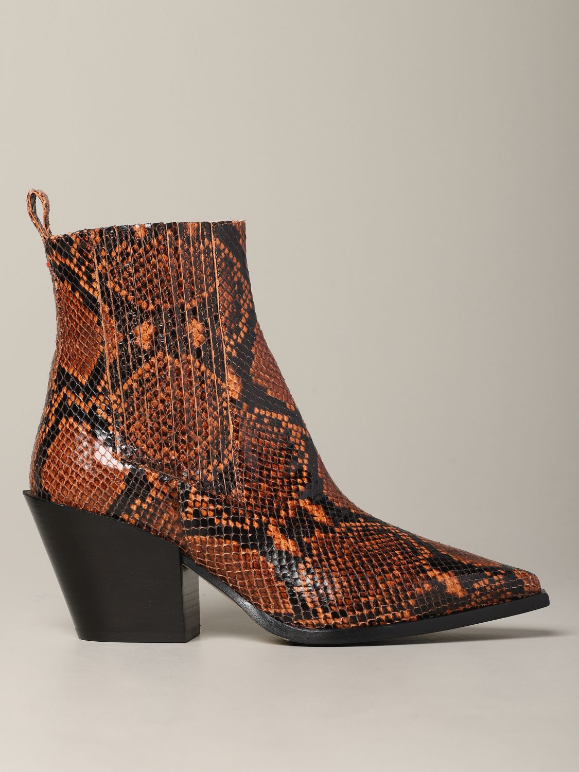 Aeyde Outlet: Kate ankle in python leather - Brown Aeyde flat ankle boots KATESNAKE online on GIGLIO.COM