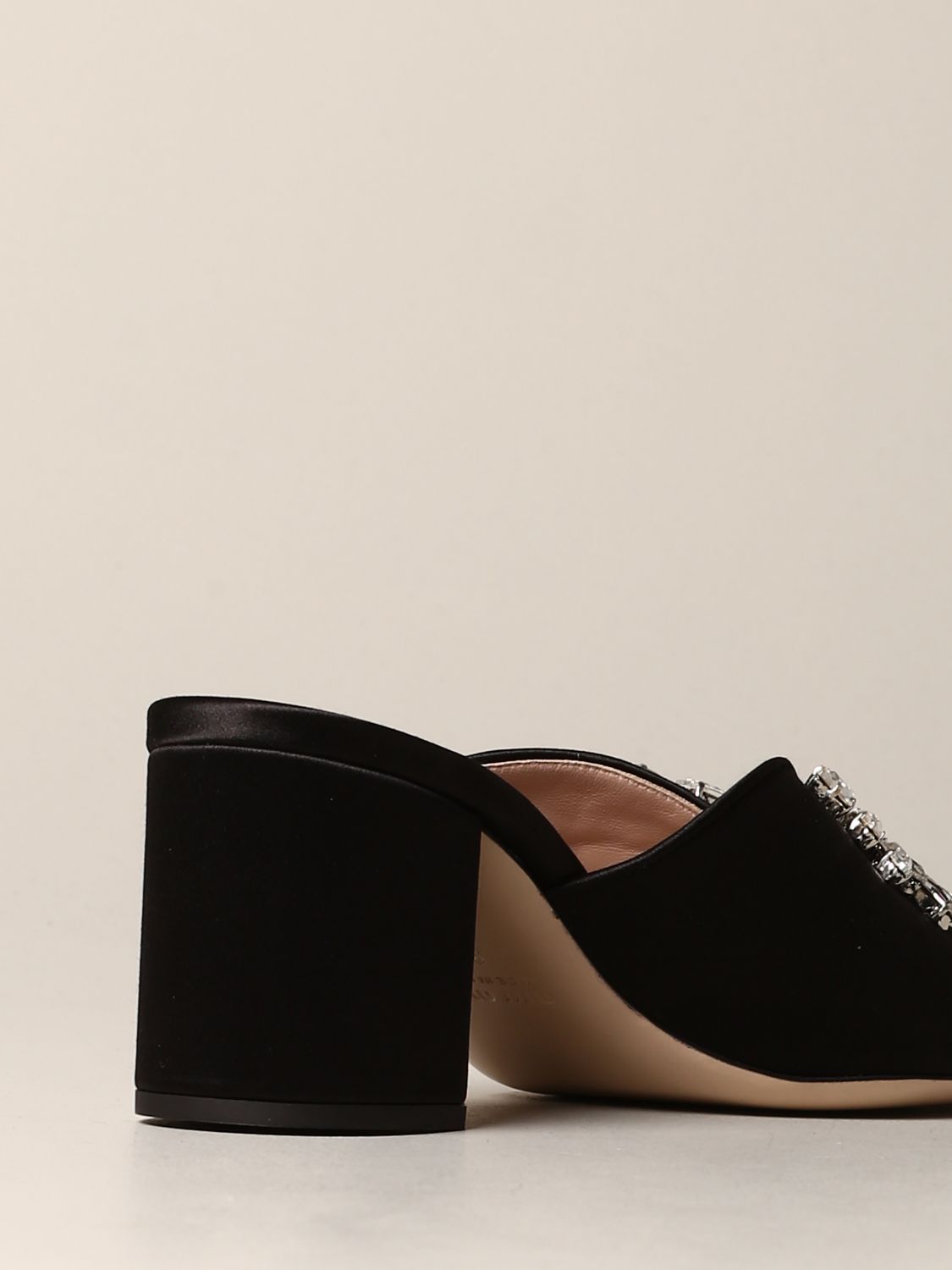 Sandalen mit Absatz Miu Miu: Miu Miu Sandale aus Satin mit Strass Steinen schwarz 5
