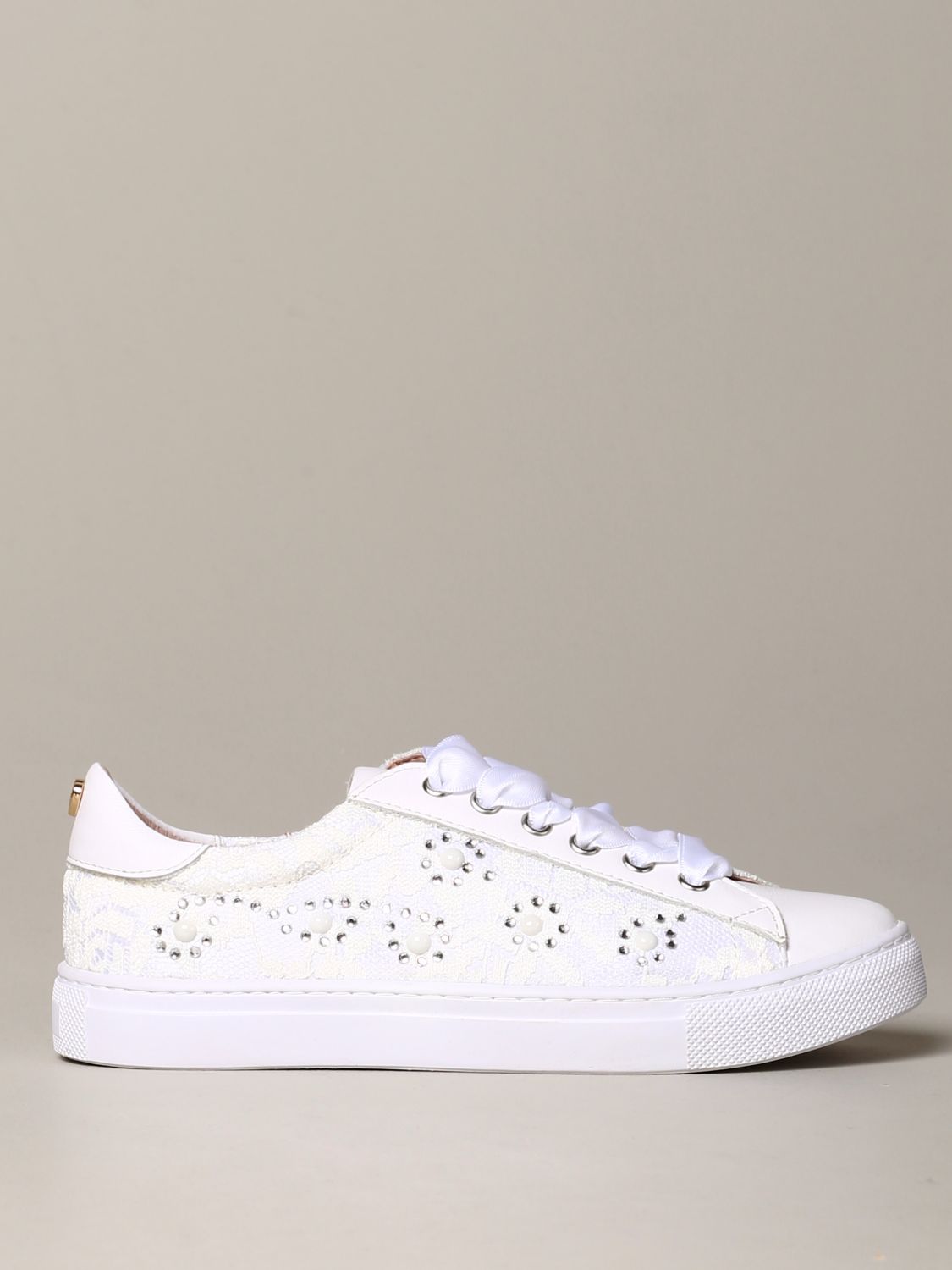 Twinset Outlet: Twin-set lace sneakers with rhinestones - Yellow Cream ...