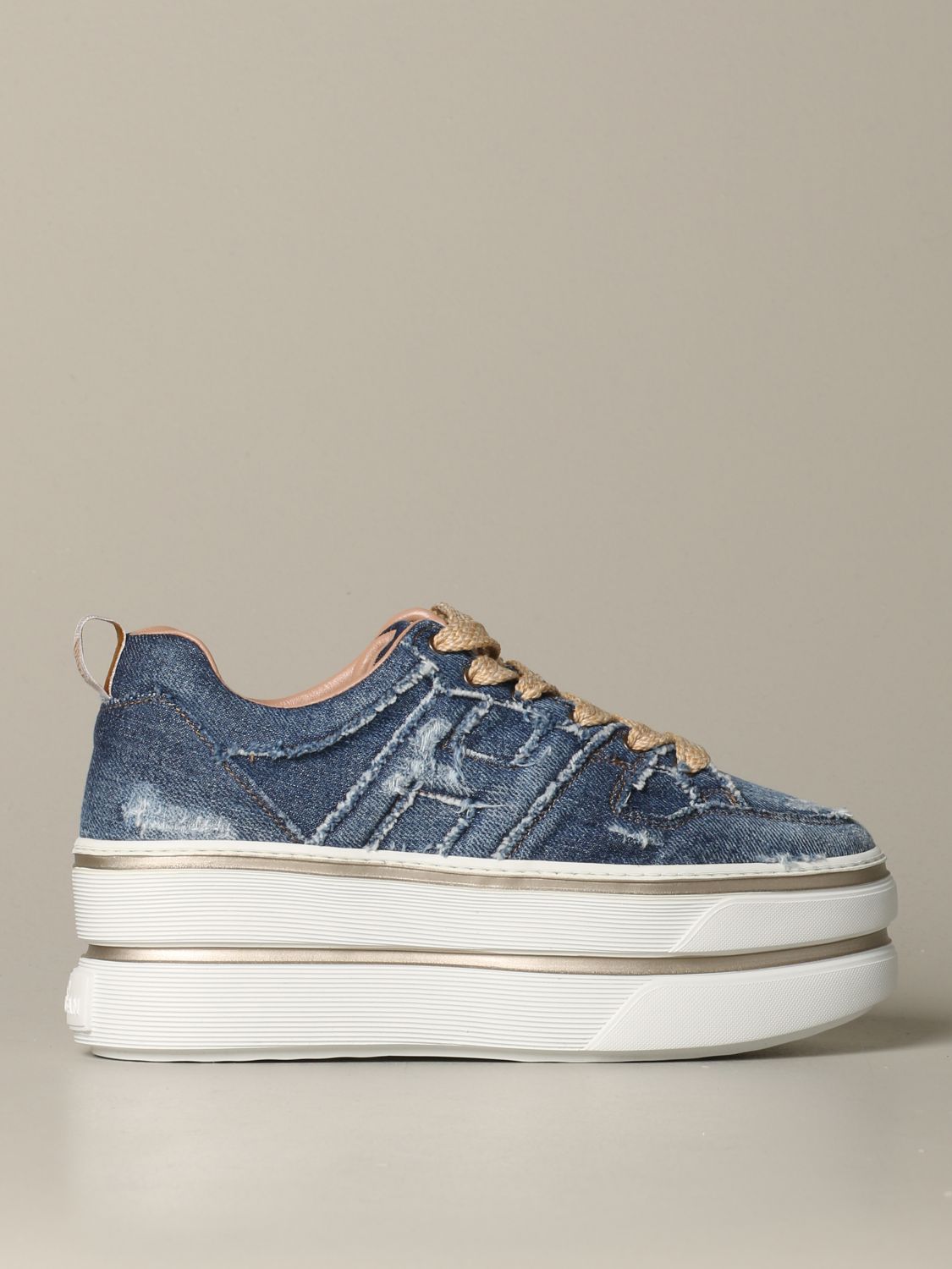 Hogan Outlet: sneakers in denim with big H - Blue | Hogan sneakers HXW4490CK90 JDL online GIGLIO.COM