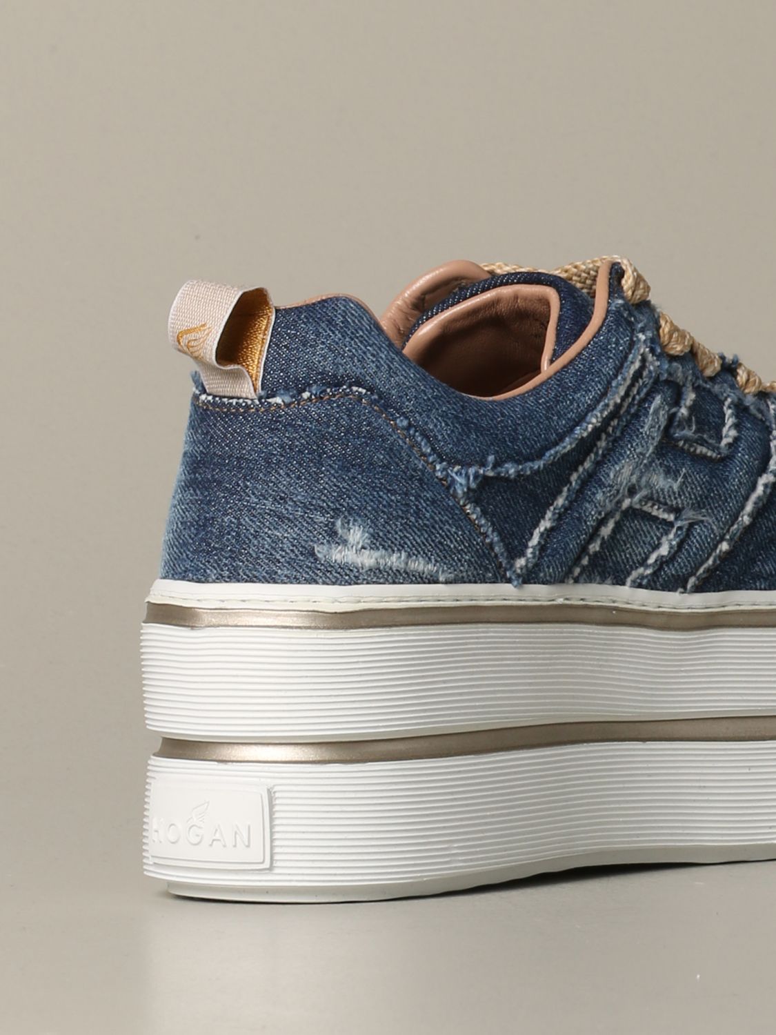 Hogan Outlet: sneakers in denim with big H - Blue | Sneakers Hogan  HXW4490CK90 JDL GIGLIO.COM