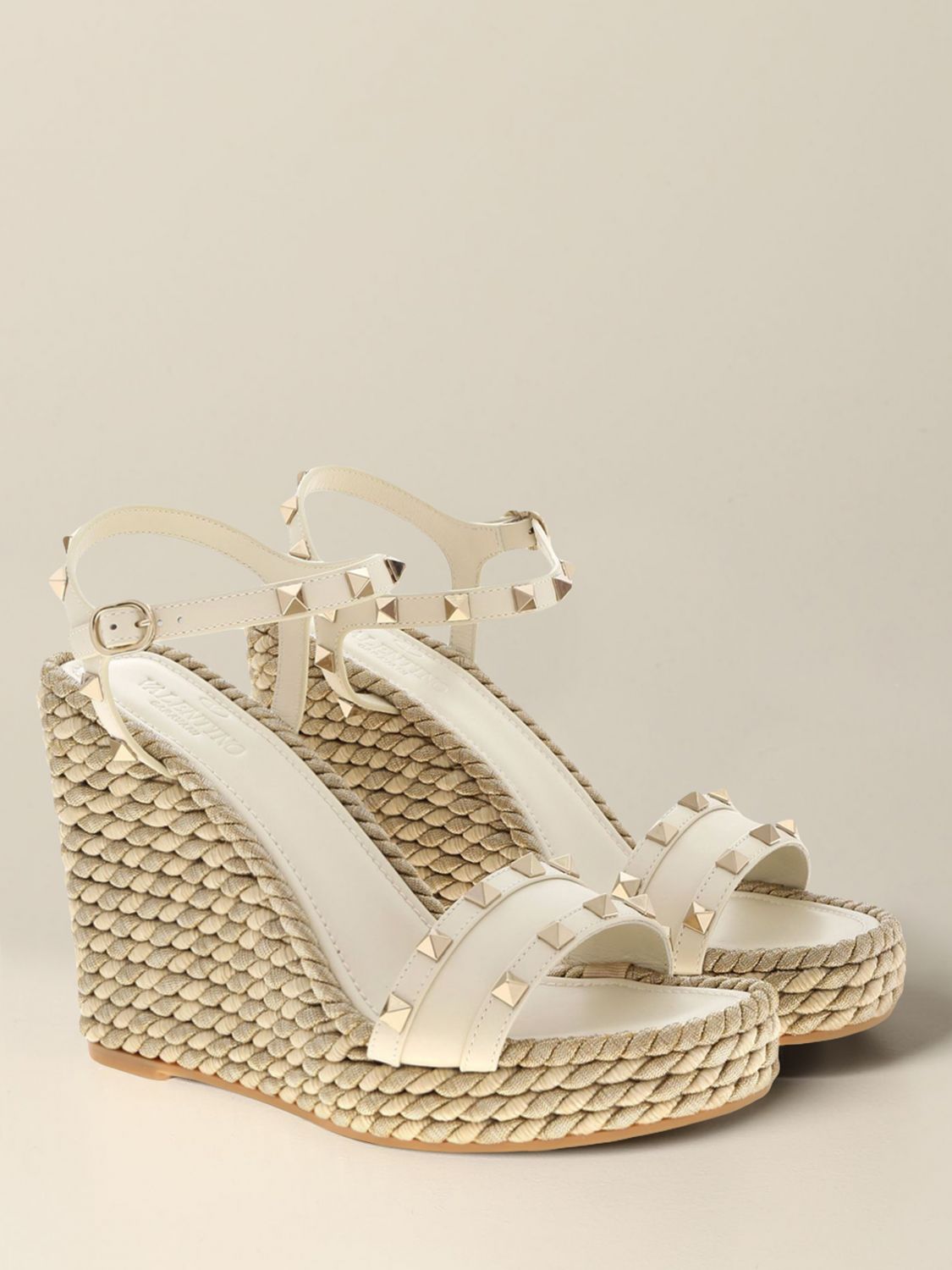 Valentino Garavani Outlet wedge sandal in leather with studs Wedge