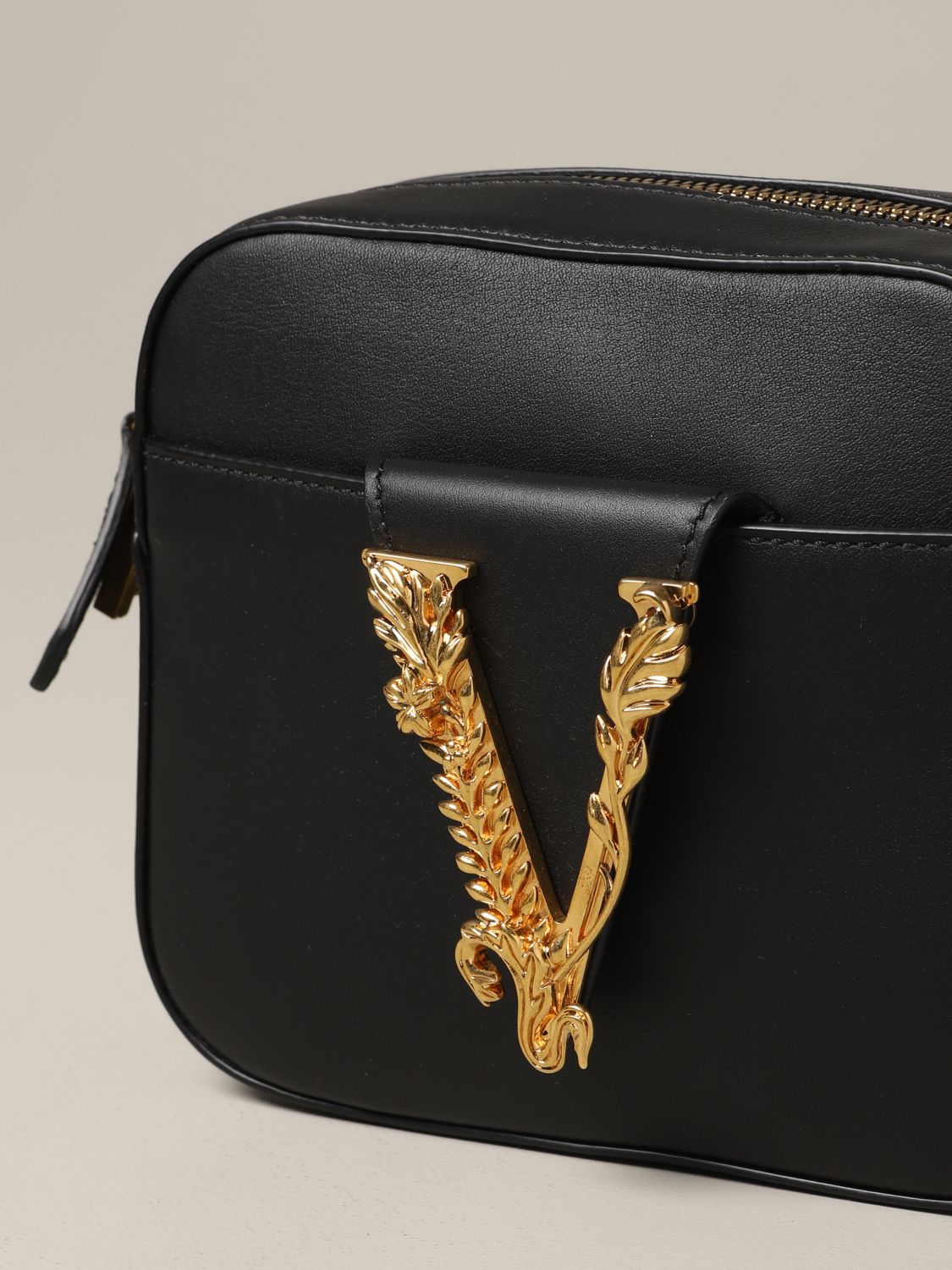 VERSACE: leather shoulder bag with V Virtus - White  Versace mini bag  DBFH312 D5VIT online at