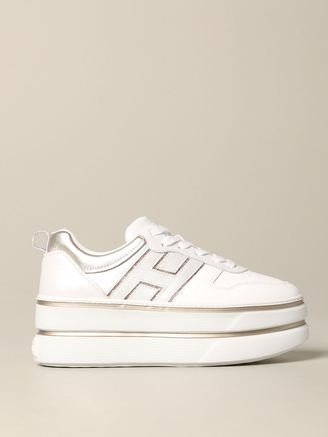 Hogan Outlet: sneakers in smooth and laminated leather - White | Sneakers  Hogan HXW4490CO10 N6A GIGLIO.COM
