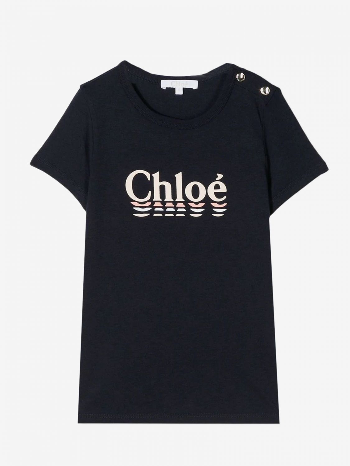 CHLOÉ: t-shirt with logo - Blue | T-Shirt Chloé C15B15 GIGLIO.COM