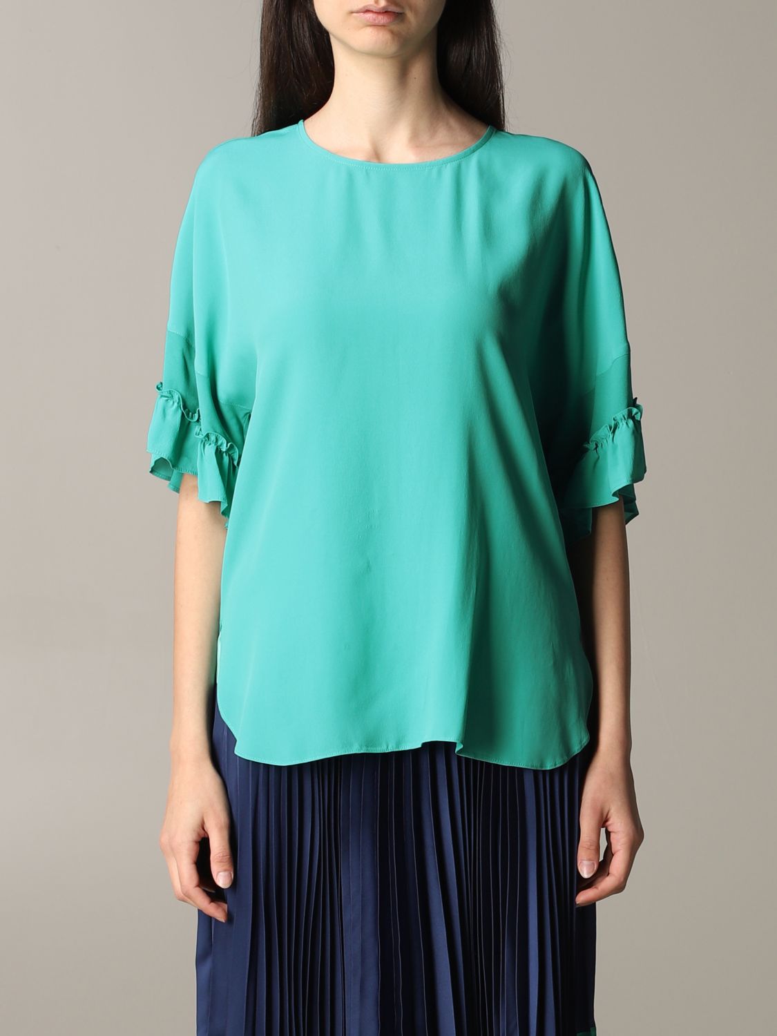 Chirurgie Te Astrolabium Twinset Outlet: Twin-set blouse with ruffles - Turquoise | Twinset top  201TT2340 online on GIGLIO.COM