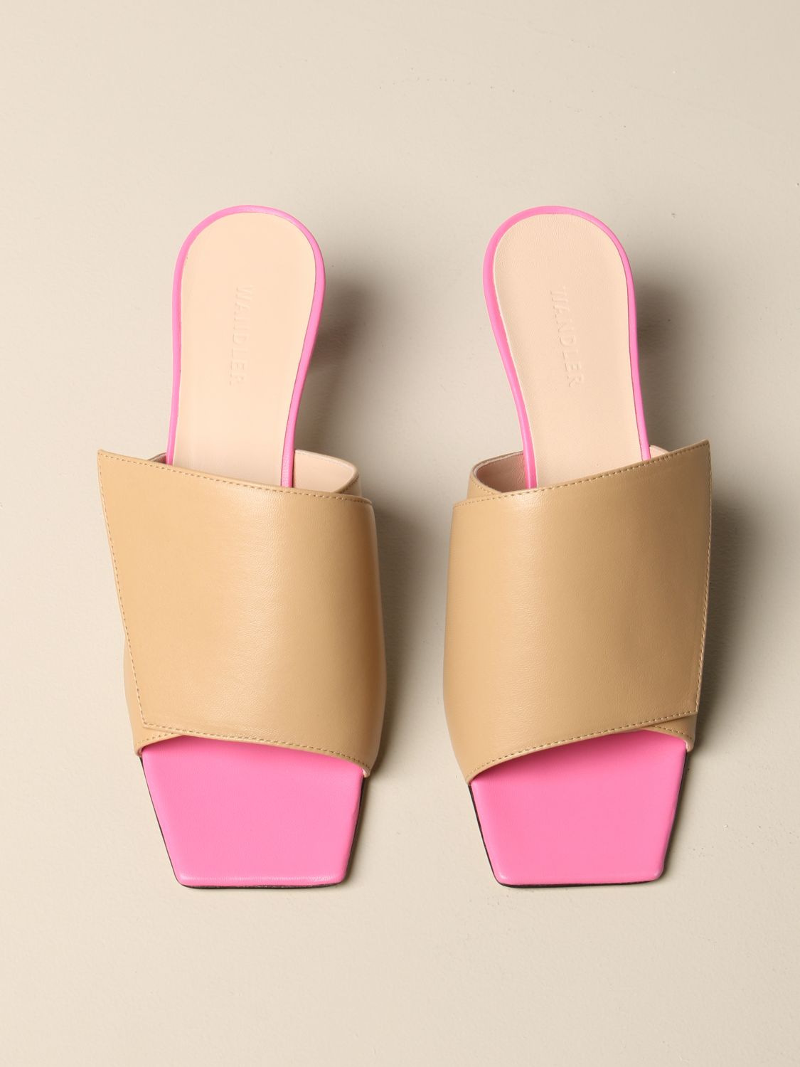 Sandalen mit Absatz Wandler: Wandler Sandale aus glattem zweifarbigem Leder beige 3