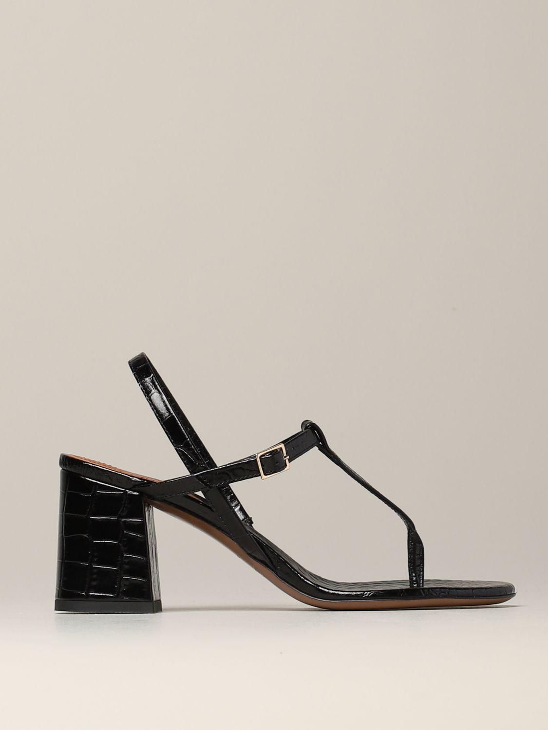 Absatzschuhe L'autre Chose: L'autre Chose Sandale aus Leder mit Kroko-Print schwarz 1