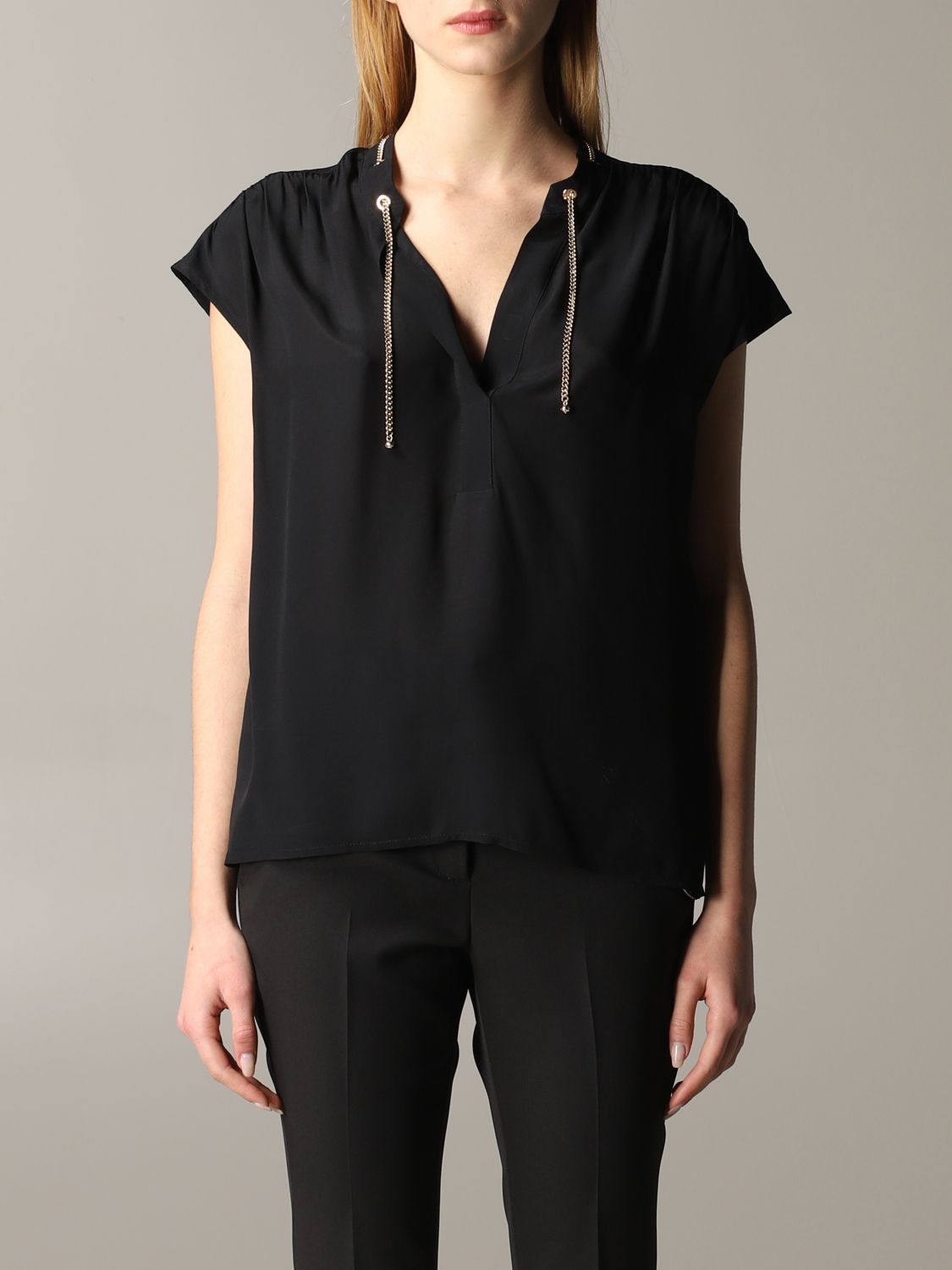 Liu Jo Outlet: shirt with jewel chain - Black | Liu Jo shirt PA0146T5888 GIGLIO.COM