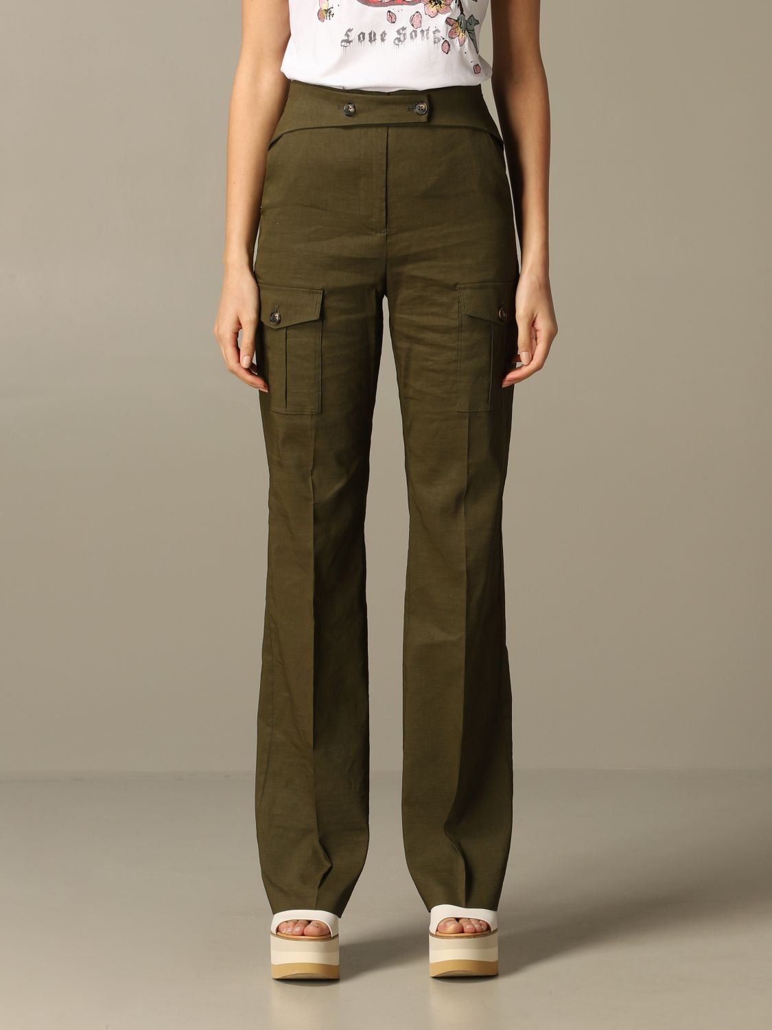 button high waisted trousers
