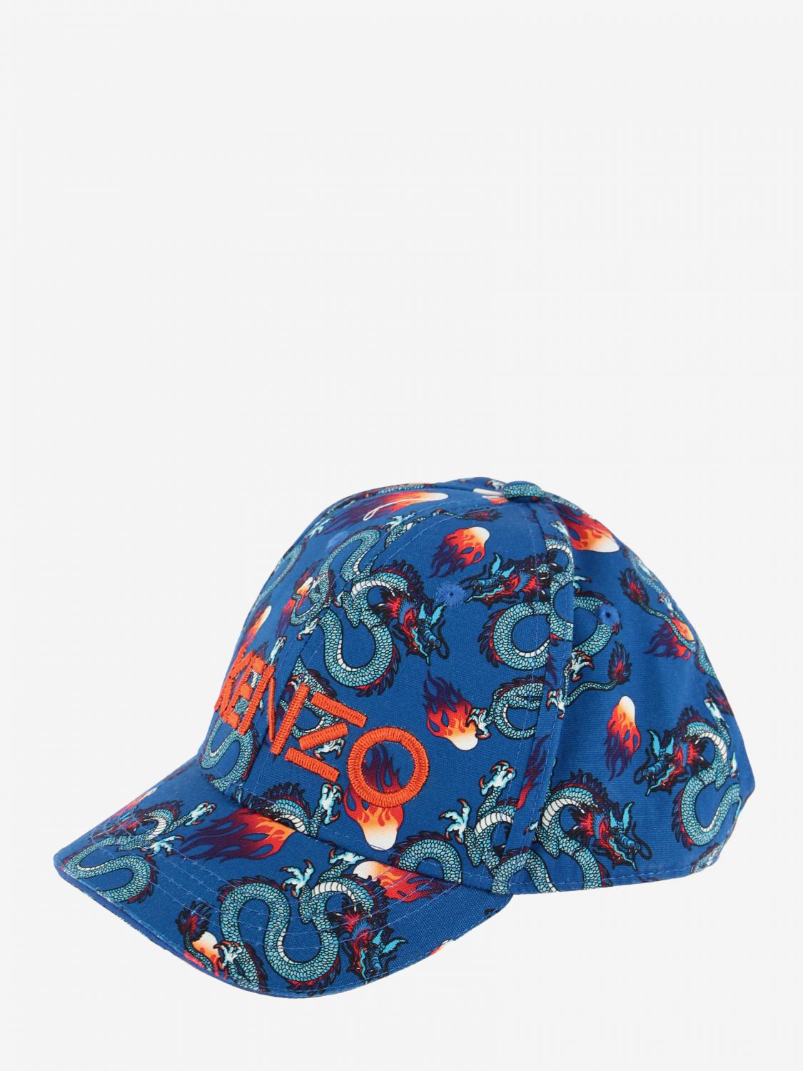 Kenzo Junior Outlet Cappello con stampa drago all over Blue