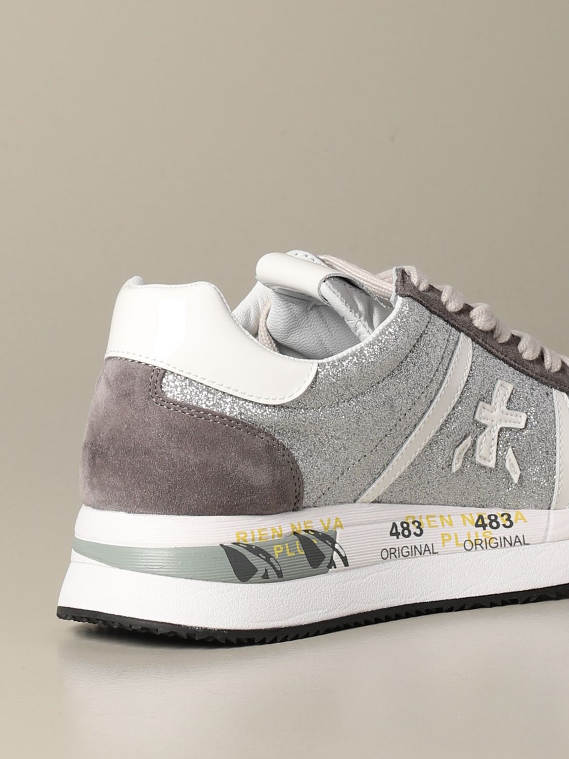 Premiata Outlet: Sneakers Conny in camoscio e glitter - Argento | Sneakers Premiata  CONNY 4506 GIGLIO.COM