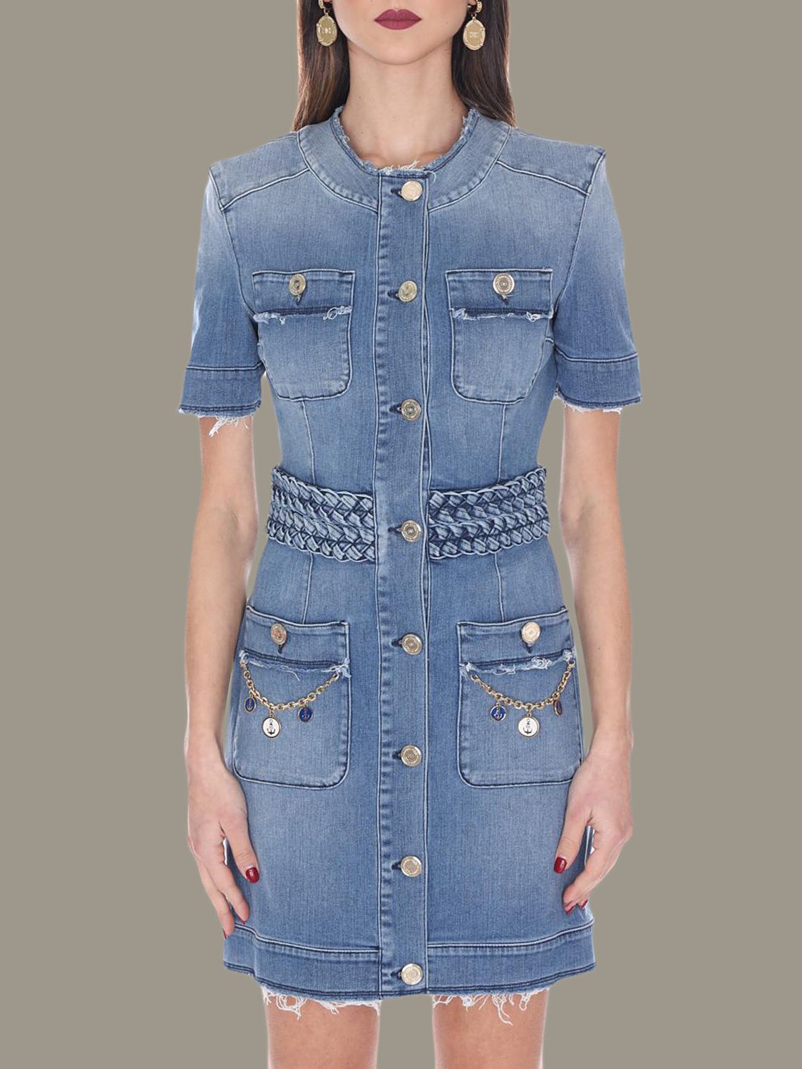 Elisabetta Franchi Outlet: denim dress with multi buttons | Dress ...