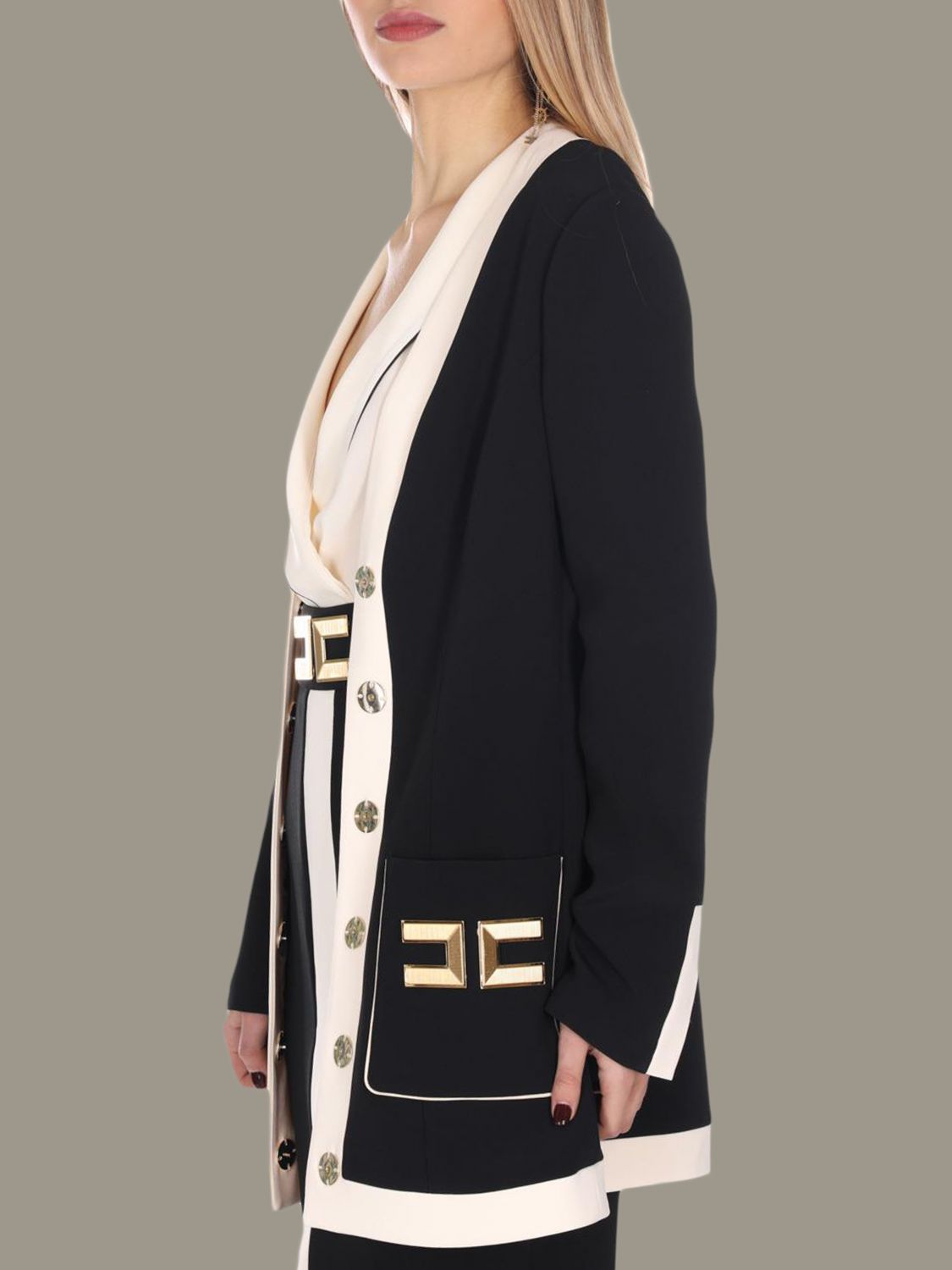 Elisabetta Franchi Outlet: Giacca con logo metallico - Nero | Giacca  Elisabetta Franchi GI921 01E2 GIGLIO.COM