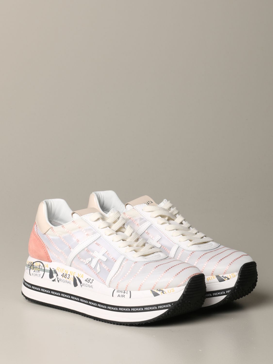 Premiata Outlet: Beth sneakers in sheer canvas and suede - White | Sneakers Premiata  BETH 4626 GIGLIO.COM