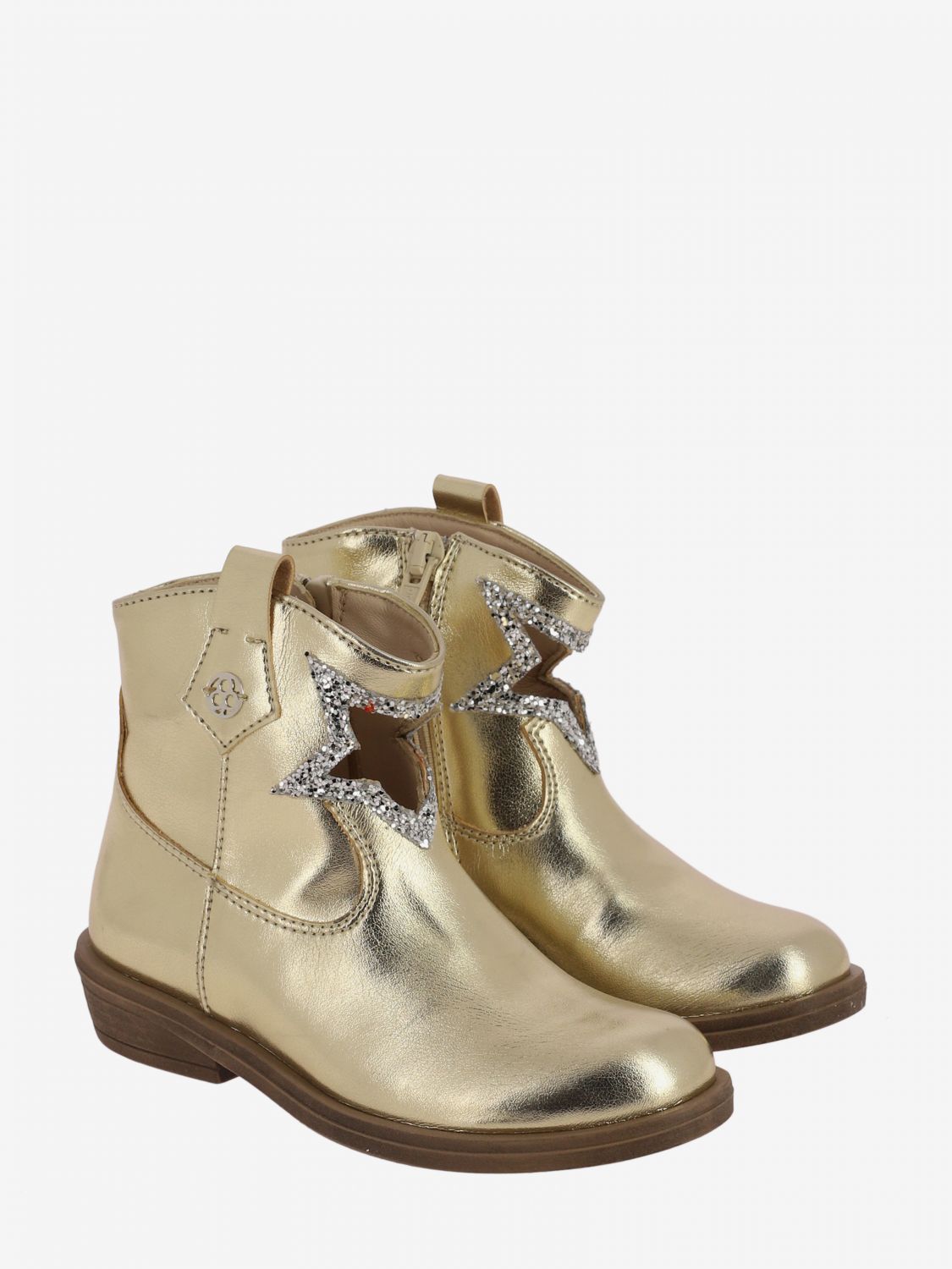 Florens Outlet: Stivaletto in pelle laminata con stella glitter - Oro |  Scarpe Florens J0445 GIGLIO.COM