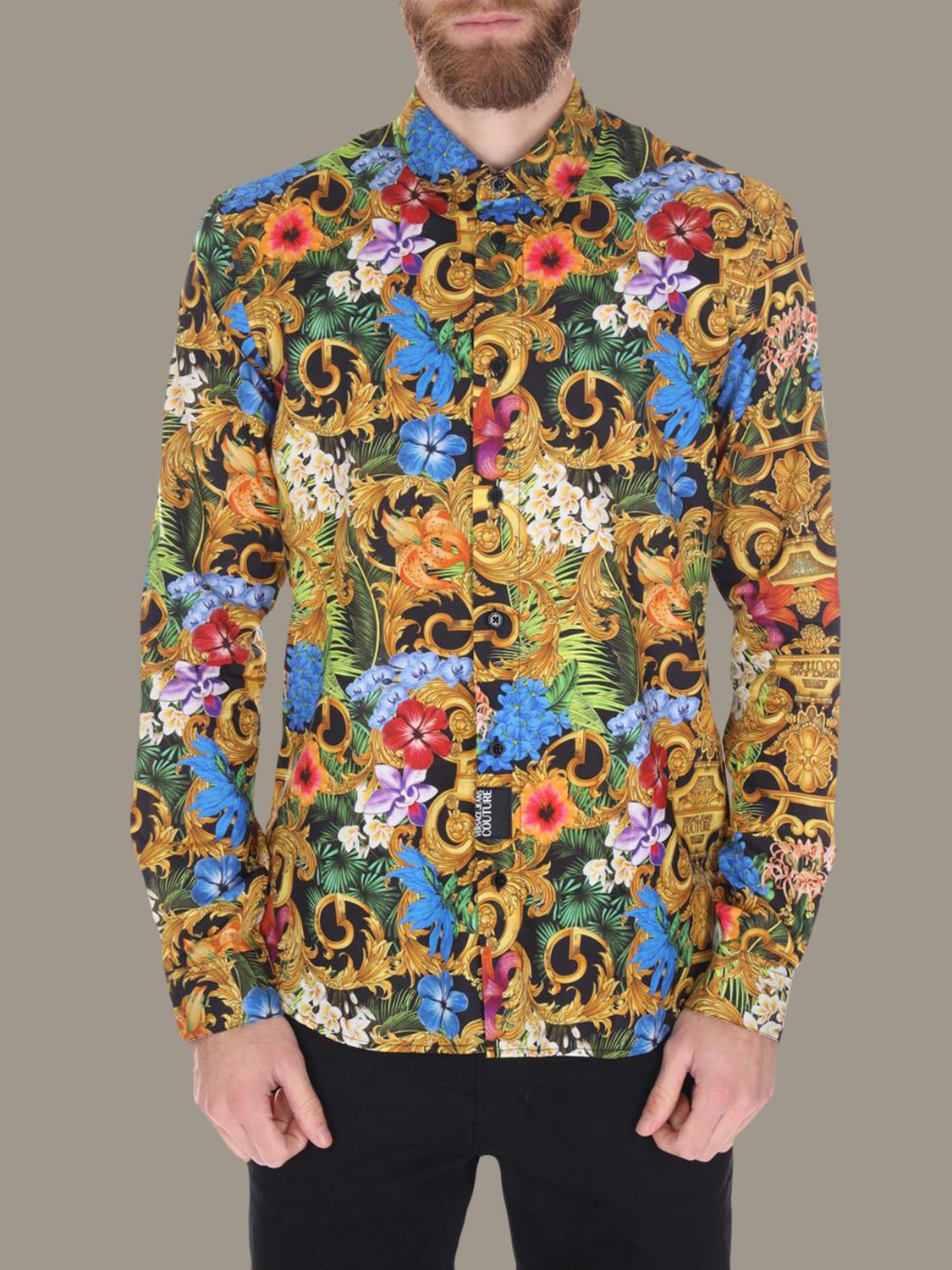 een experiment doen kanaal motief Versace Jeans Outlet: shirt with baroque and floral print - Black | Versace  Jeans shirt B1GVA6S3SM700 online on GIGLIO.COM