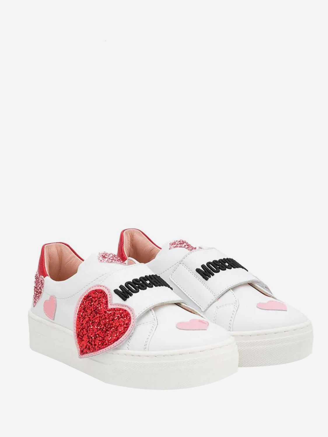 Moschino Teen Outlet: sneakers in leather with glitter heart | Shoes ...