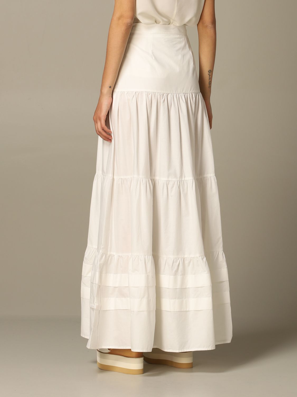 Manila Grace Outlet: Gonna lunga con balze - Bianco | Gonna Manila Grace  N139CU GIGLIO.COM