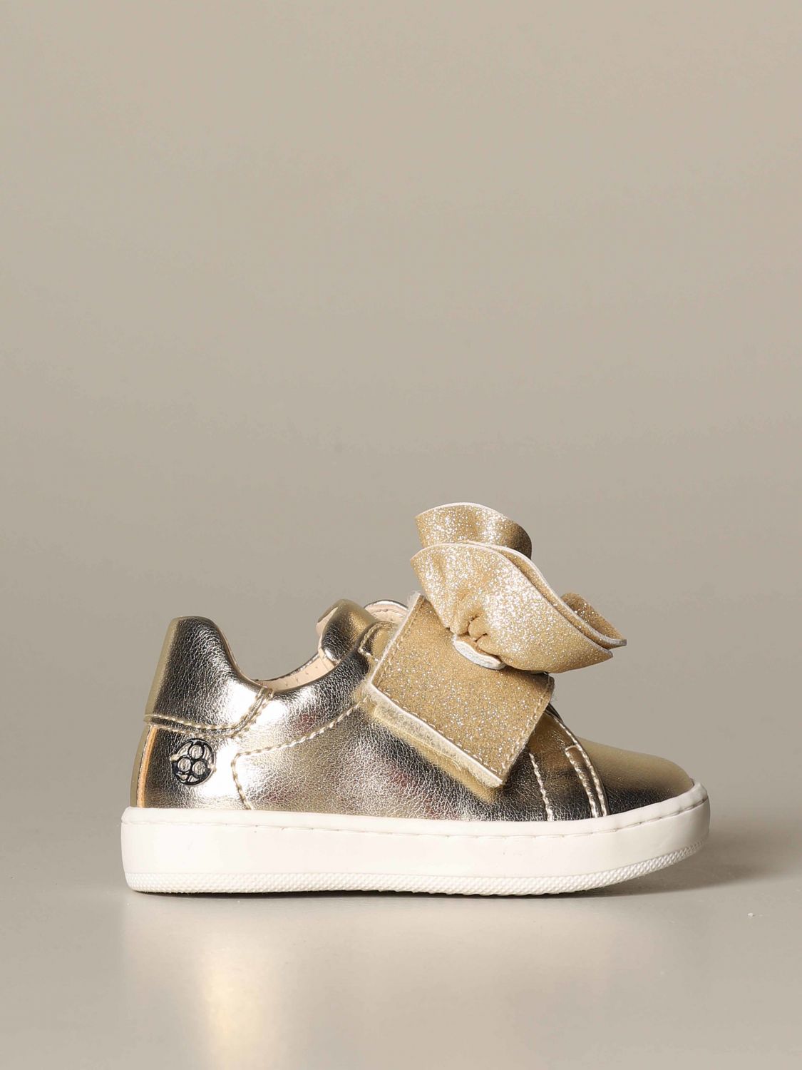 Florens sneakers in laminated leather with glitter application | Shoes  Florens Kids Gold | Shoes Florens J0035 Giglio EN