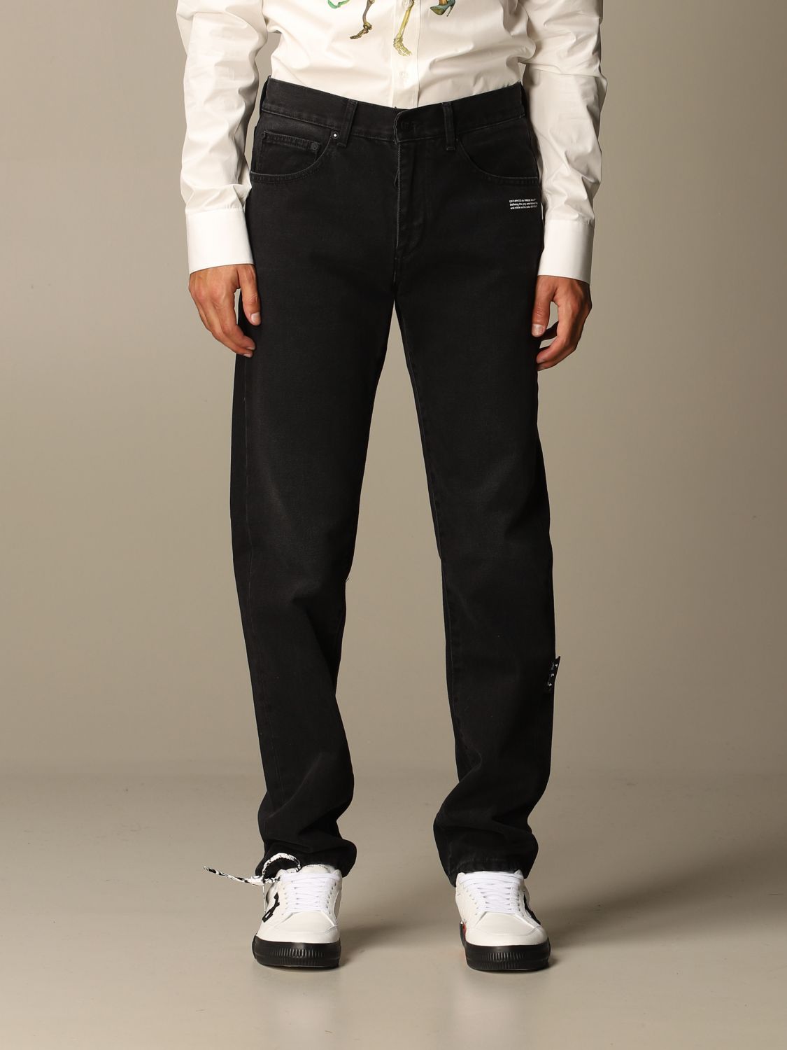 Off-White Outlet: Off White dark denim jeans with 5 pockets - White
