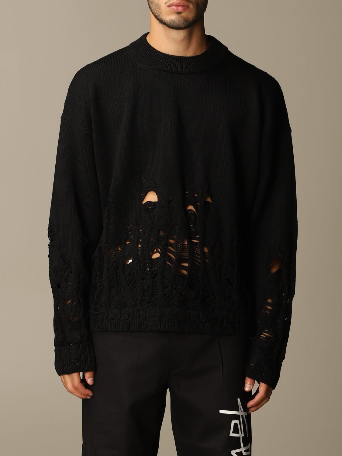 PALM ANGELS Maglia in lana vergine con rotture Nero Maglia Palm