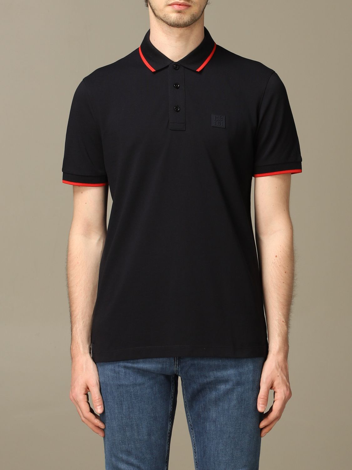 Boss Outlet: polo shirt with short sleeves and colored edges - Blue | T ...