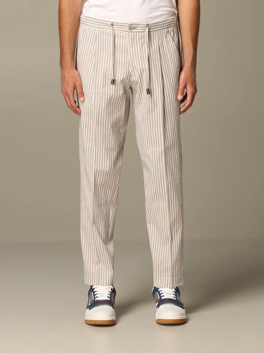 beige striped trousers