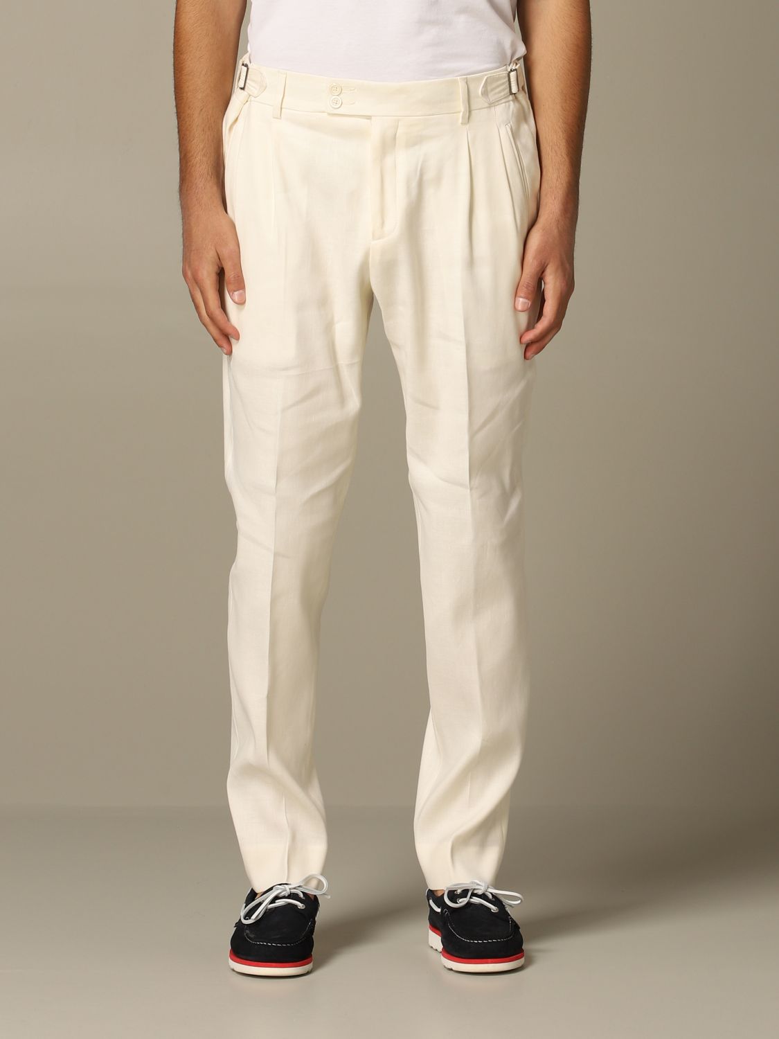 Alessandro Dell'acqua Outlet: Pantalone in misto lino | Pantalone  Alessandro Dell'acqua Uomo Bianco | Pantalone Alessandro Dell'acqua  AD7229G0157E GIGLIO.COM