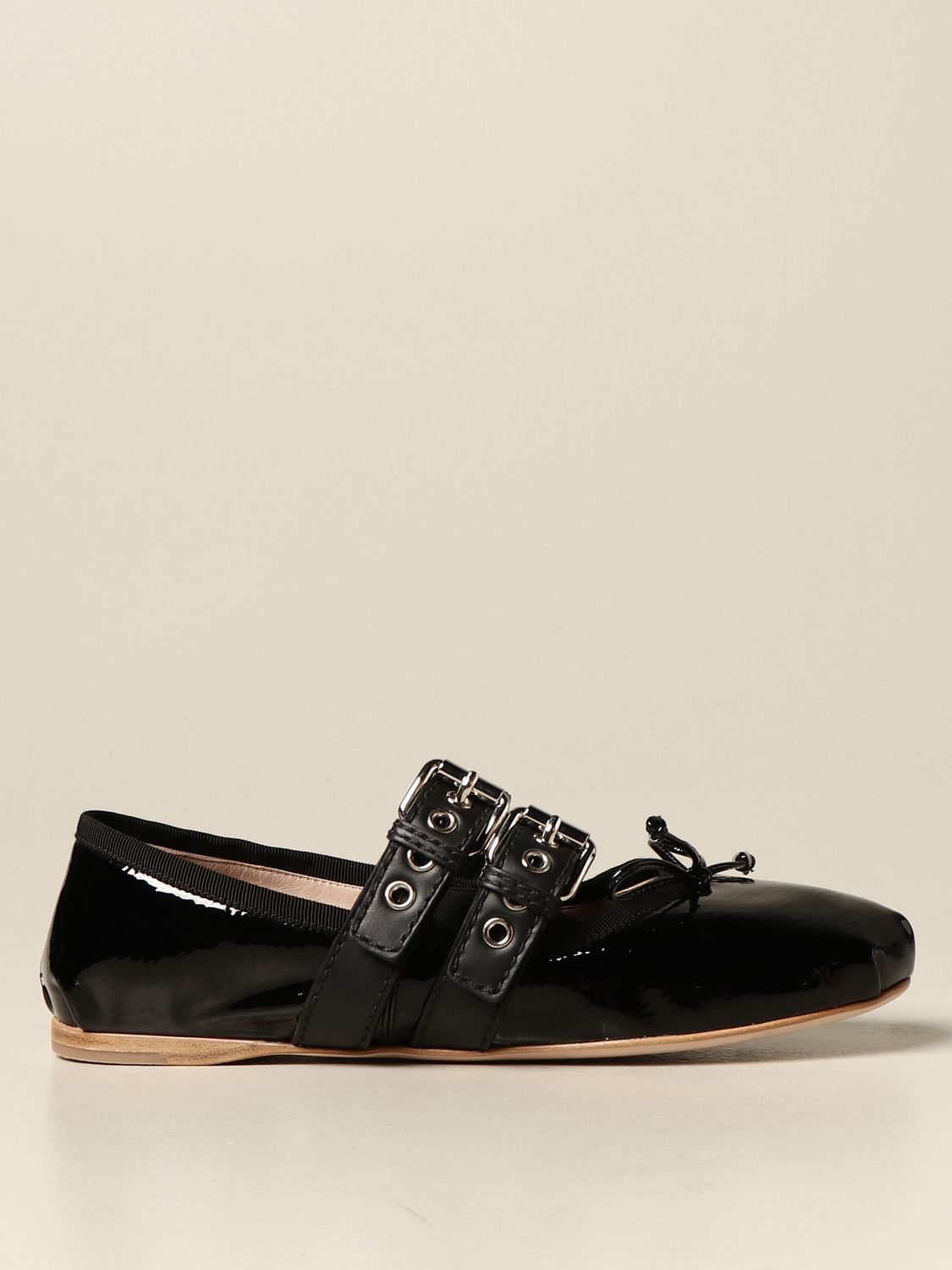 Womens Shoes Flats and flat shoes Loafers and moccasins Miu Miu Leather Monk Strap Shoes in Black 