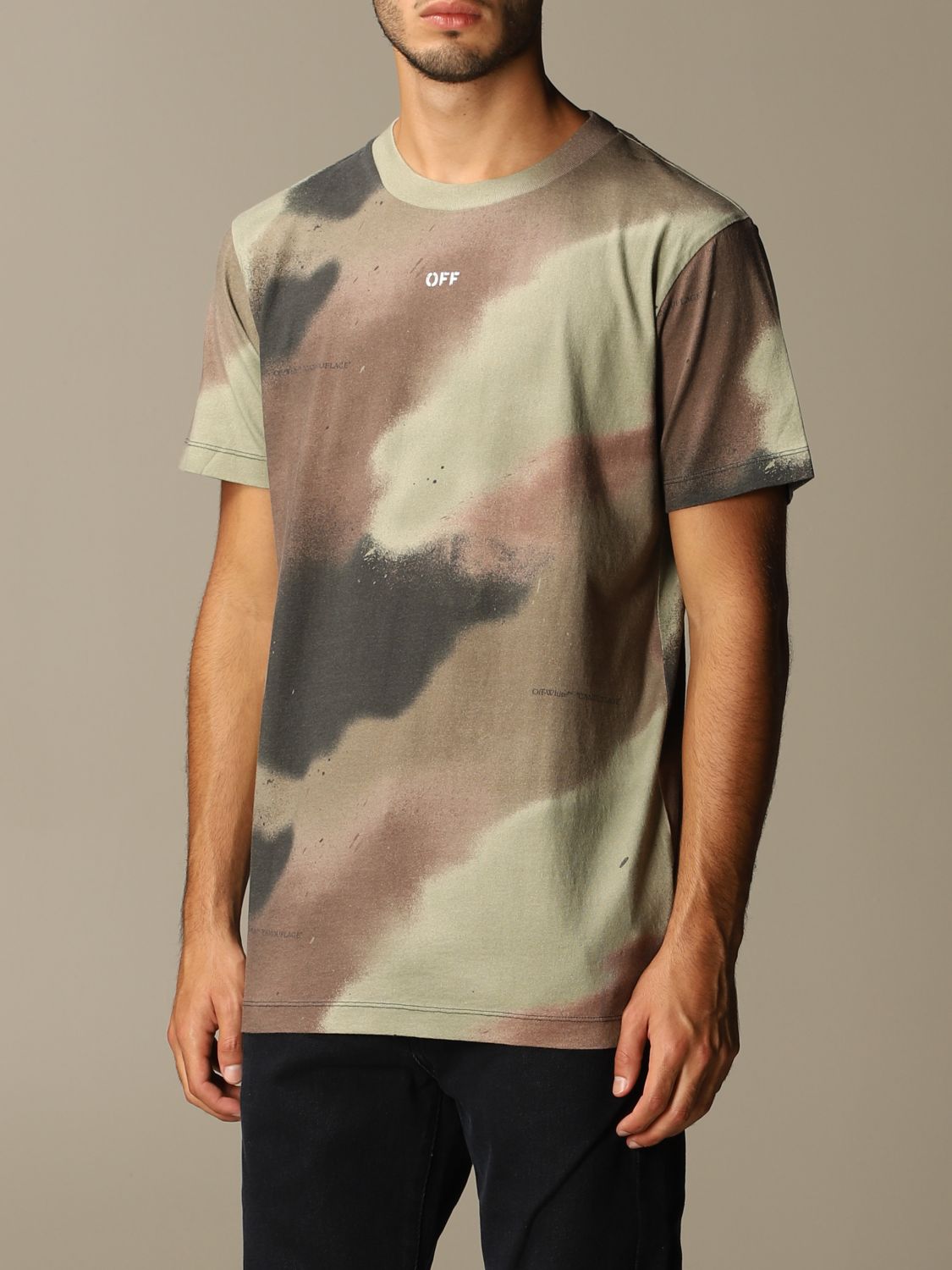 Off White camouflage cotton t-shirt with spray-effect arrows